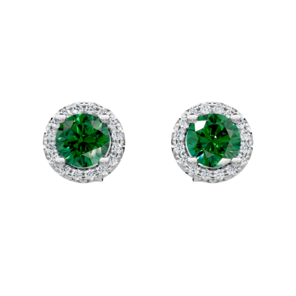 14K Gold Emerald and Diamond Halo Stud Earrings for Women - Elegant Green Gemstone Jewelry Gift for Birthday, Anniversary & Special Occasions