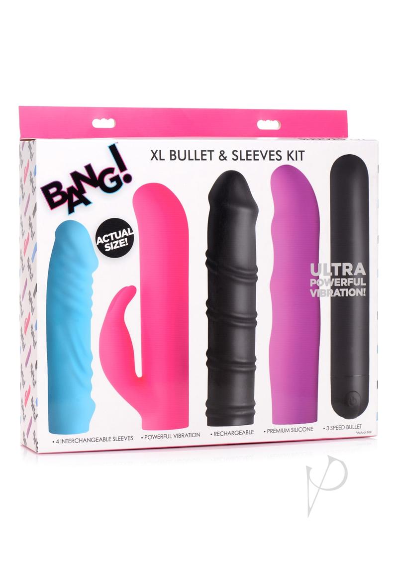 Bang! 4-in-1 XL Rechargeable Silicone Bullet Vibrator & Sleeve Kit - Waterproof, Powerful Multi-Speed Adult Toy for Couples & Solo Play (Multicolor) - Perfect for Bedroom Fun, Travel & Discreet Pleasure