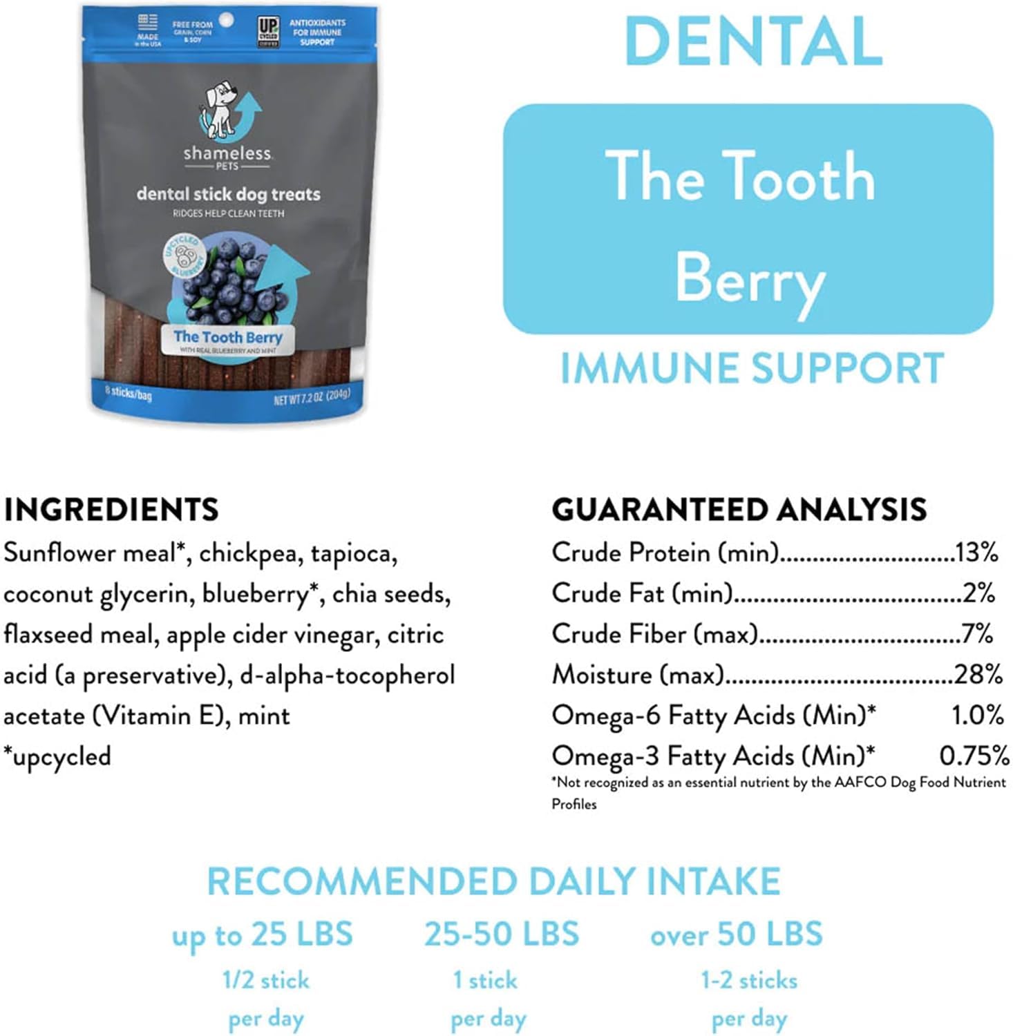 Shameless Pets Tooth Berry Dental Sticks for Dogs - Natural Oral Care Dental Treats to Improve Bad Dog Breath | Freshens Breath & Supports Dental Health for Small, Medium & Large Dogs - Perfect for Daily Teeth Cleaning & Playtime Rewards