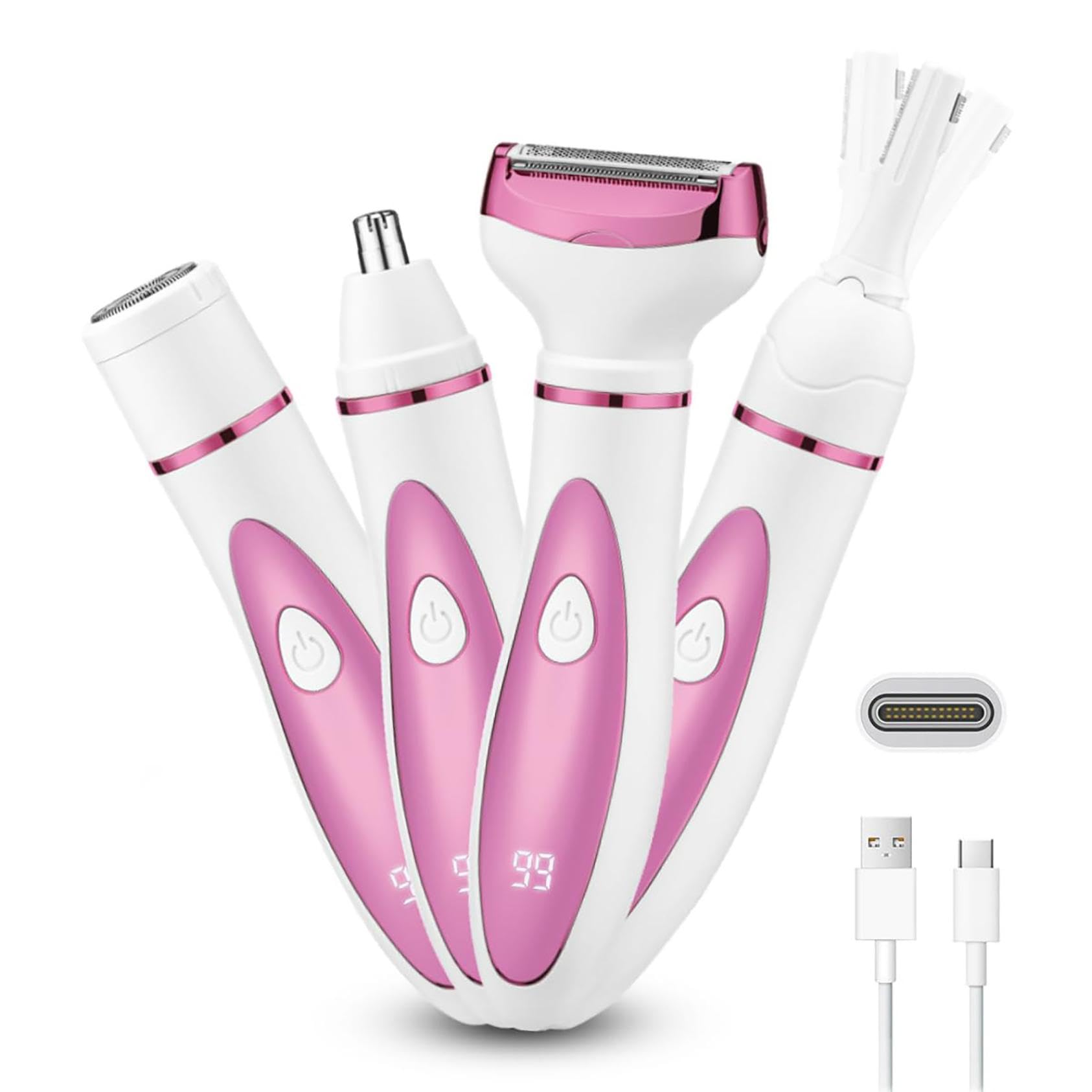 Professional 4-in-1 Rechargeable Electric Hair Trimmer for Men & Women - Painless Body Shaver, Facial Epilator & Bikini Grooming Kit for Legs, Underarms & Smooth Skin Care | Perfect for Home Use, Travel & Personal Grooming (Pink)