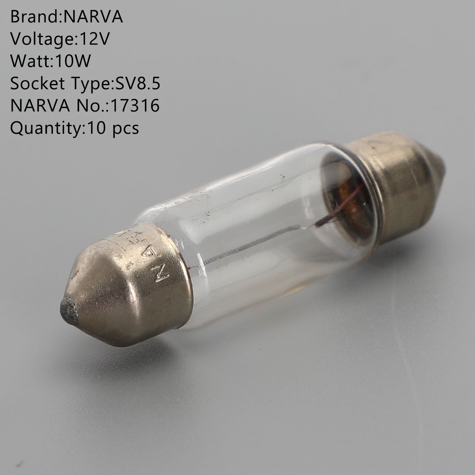 10x NARVA 17316 Car Auxiliary Bulbs SV8.5 12V10W - Replacement for Interior Dome Lights, Map Lights & Trunk Lighting - Perfect for Cars, Trucks & SUVs