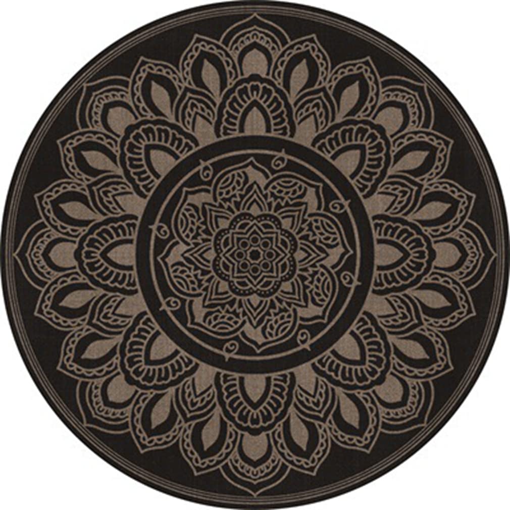 Bohemian Round Area Rug - 3.6' x 3.6' Geometric Mandala Floral Design, Non-Shedding & Non-Slip, Perfect for Bedroom, Living Room, Kitchen, Indoor & Outdoor Use - Boho Chic Home Decor Carpet