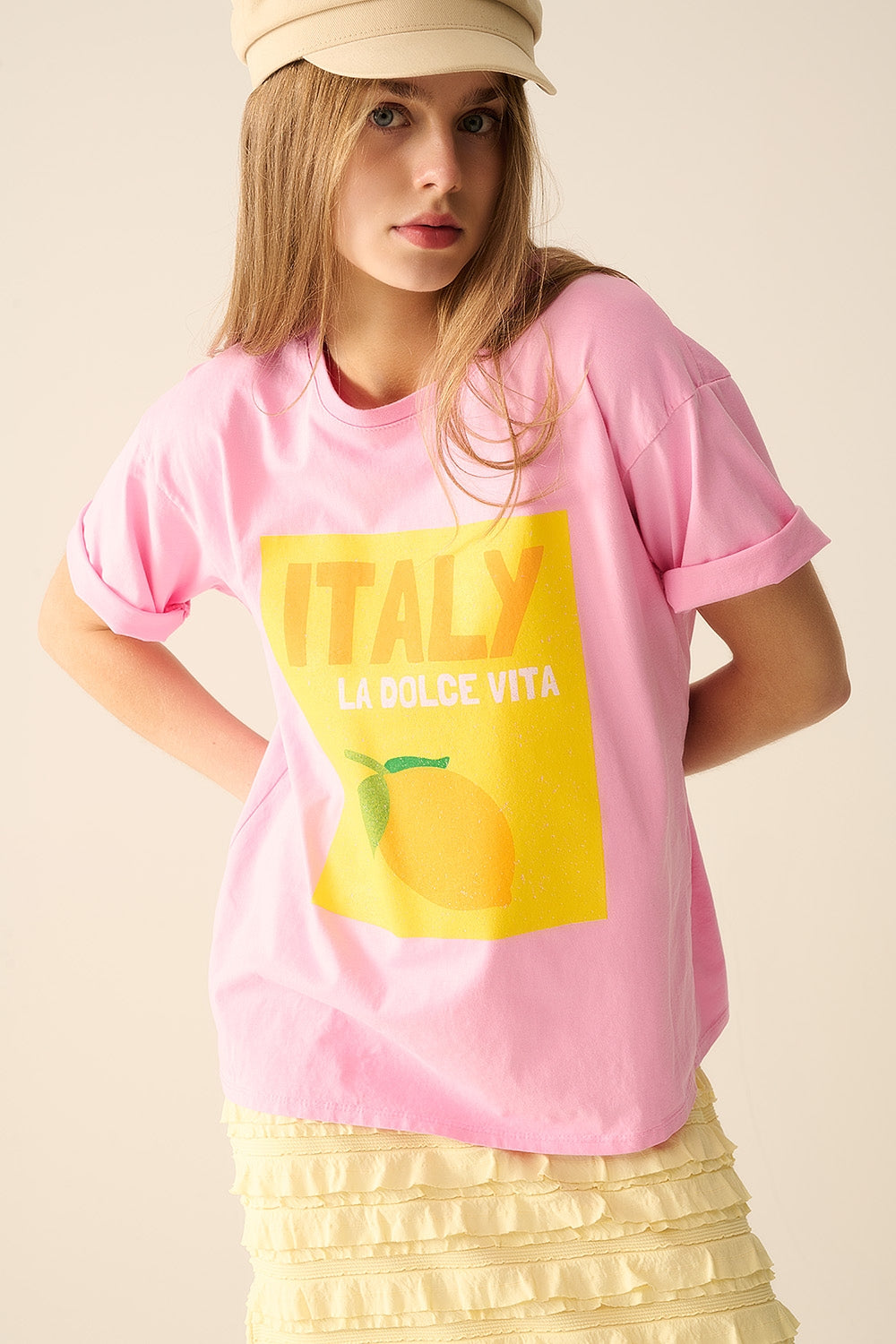 Italie La Dolce Vita Graphic Print Rose T-Shirt - Casual Vintage Italian Style Tee for Women's Everyday Wear