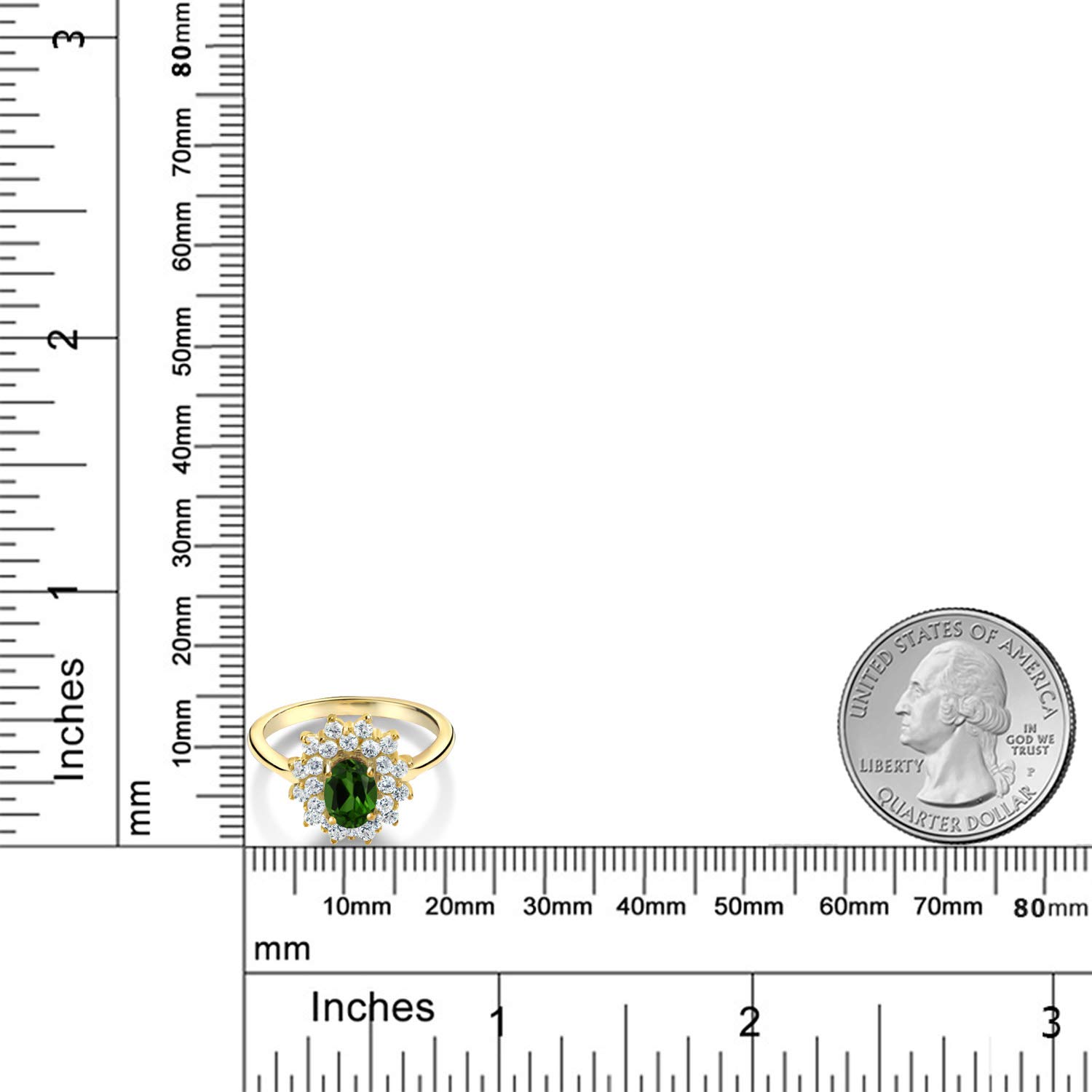 1.30 Ct Oval Green Chrome Diopside Ring - 18K Yellow Gold Plated Silver Flower Design | Gem Stone King | Elegant Jewelry for Women, Perfect for Weddings, Parties & Special Occasions