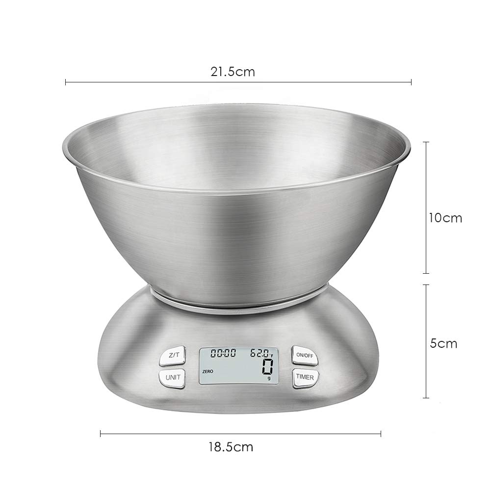 **Premium Digital Kitchen Scale with Removable 2.5L Bowl - Stainless Steel Food Scale for Cooking, Baking & Meal Prep - 12lb/5.5kg Capacity, Alarm Timer, Room Temp Function - Perfect for Home Chefs & Bakers (Batteries Included)**