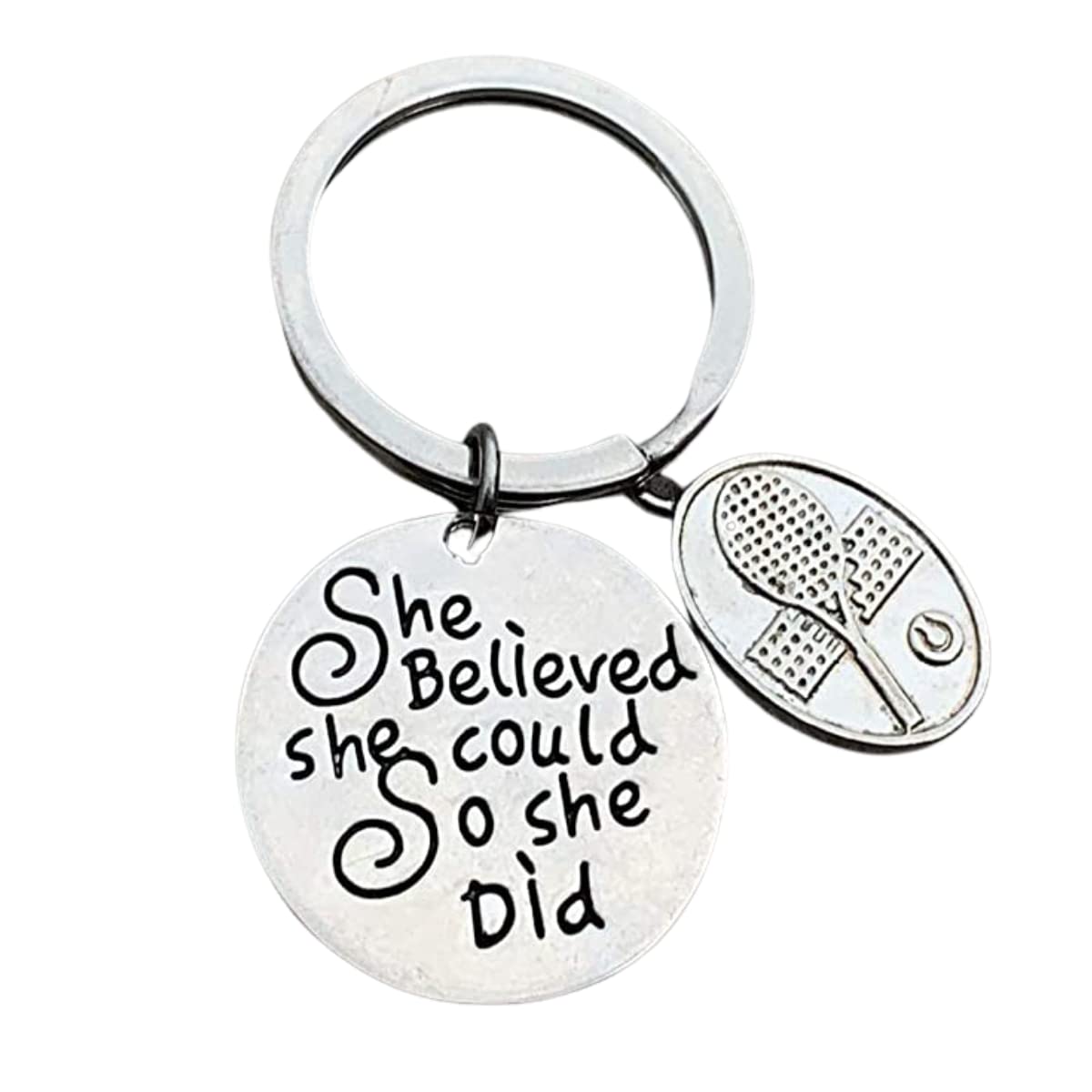 Custom 'She Believed She Could So She Did' Tennis Keychain - Inspirational Gift for Female Tennis Players, Teams & Partners - Perfect for Tournaments, Birthdays & Motivational Jewelry