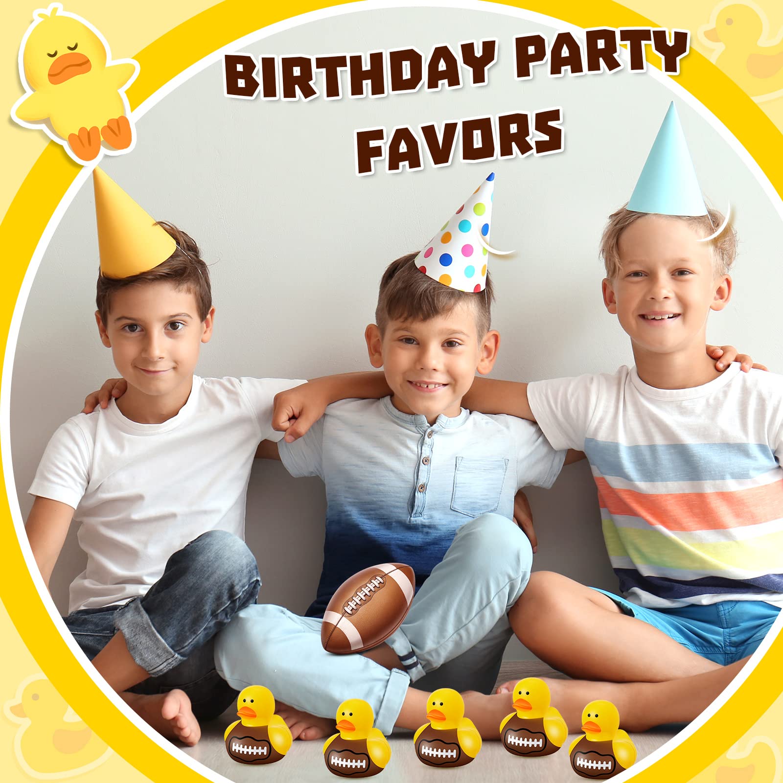 100 Pcs Football Rubber Ducks - Floating Bath Toys for Kids, Sports Themed Shower Toys, Mini Rubber Duckies for Bathtub Party Decorations, Birthday Party Favors & Pool Fun - Perfect for Baby Showers, Game Day Events & Birthday Celebrations