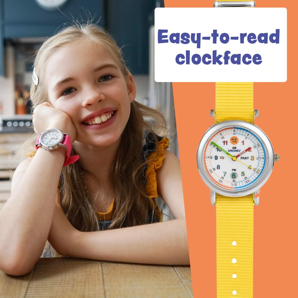 Amonev Time Teacher Watch - Red & White - Educational Analog Watch for Kids Learning to Tell Time - Perfect for Classroom, Homeschool & Back to School Accessories