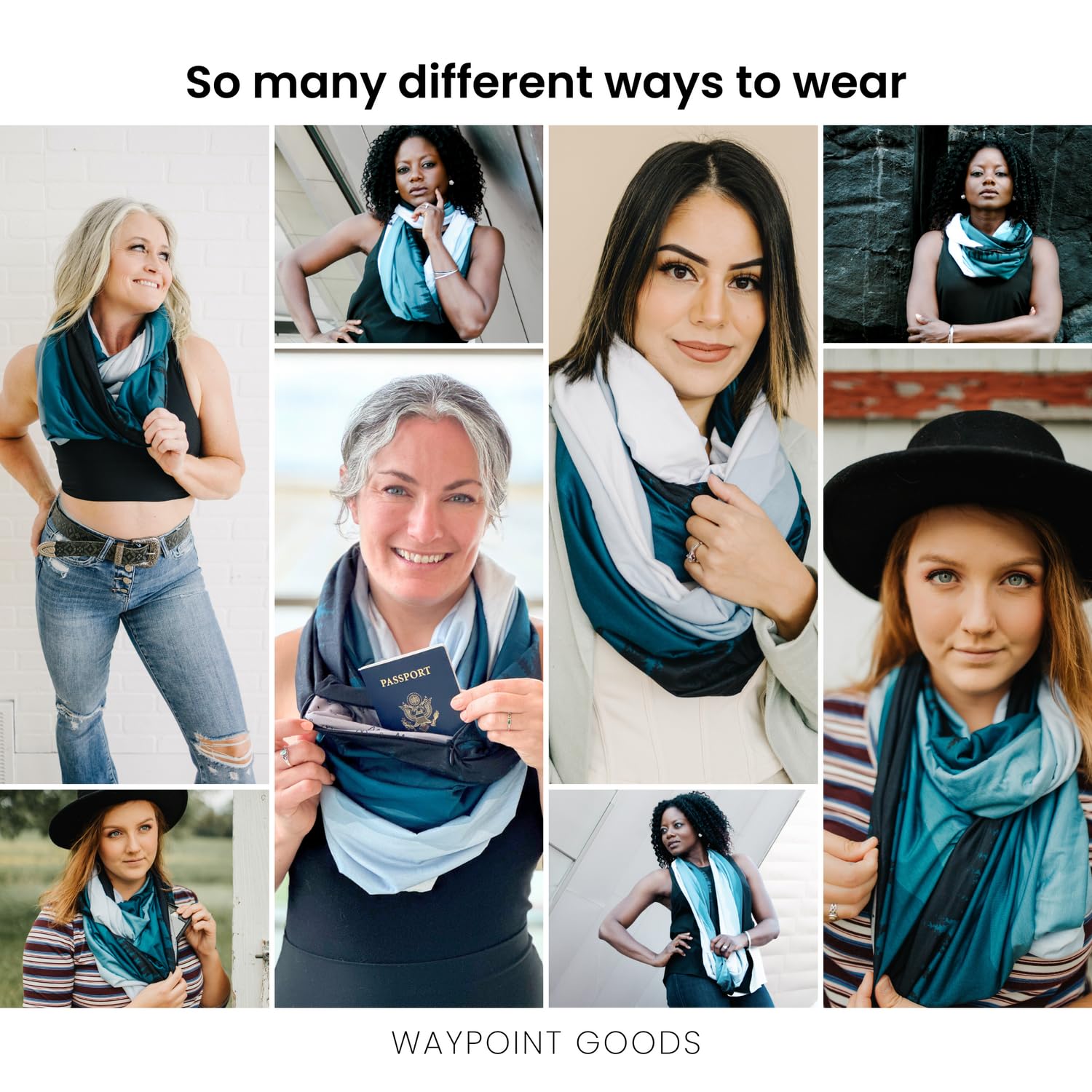 WAYPOINT GOODS Infinity Travel Scarf with Hidden Zipper Pocket for Women - Lightweight Cotton Bamboo Blend - Perfect for Airplane Travel, Commuting & Outdoor Adventures