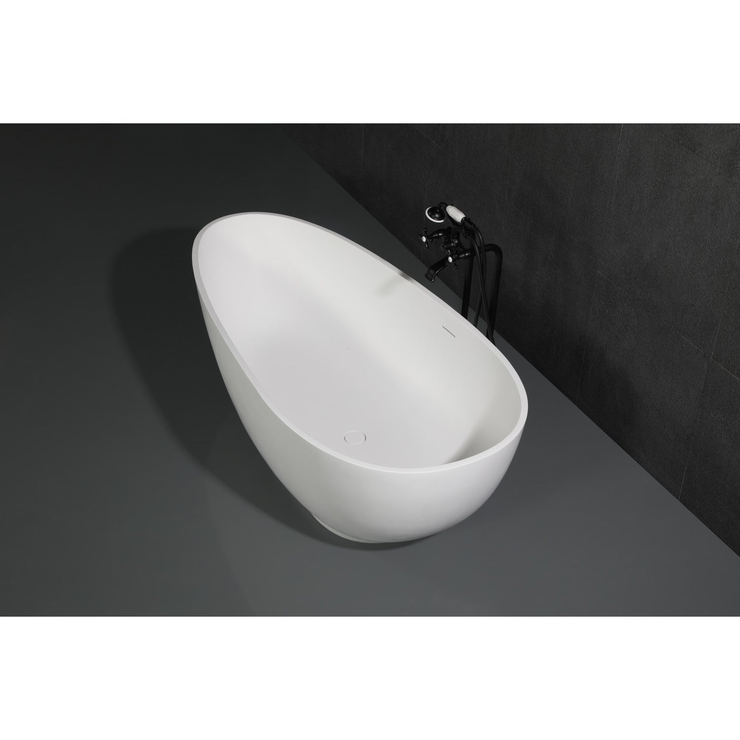 Arcticstone 67 Inch Freestanding Double Ended Bathtub - Egg Shaped Solid Surface Soaking Tub with Drain (Glossy White/Matte White) for Luxury Bathroom & Spa Relaxation