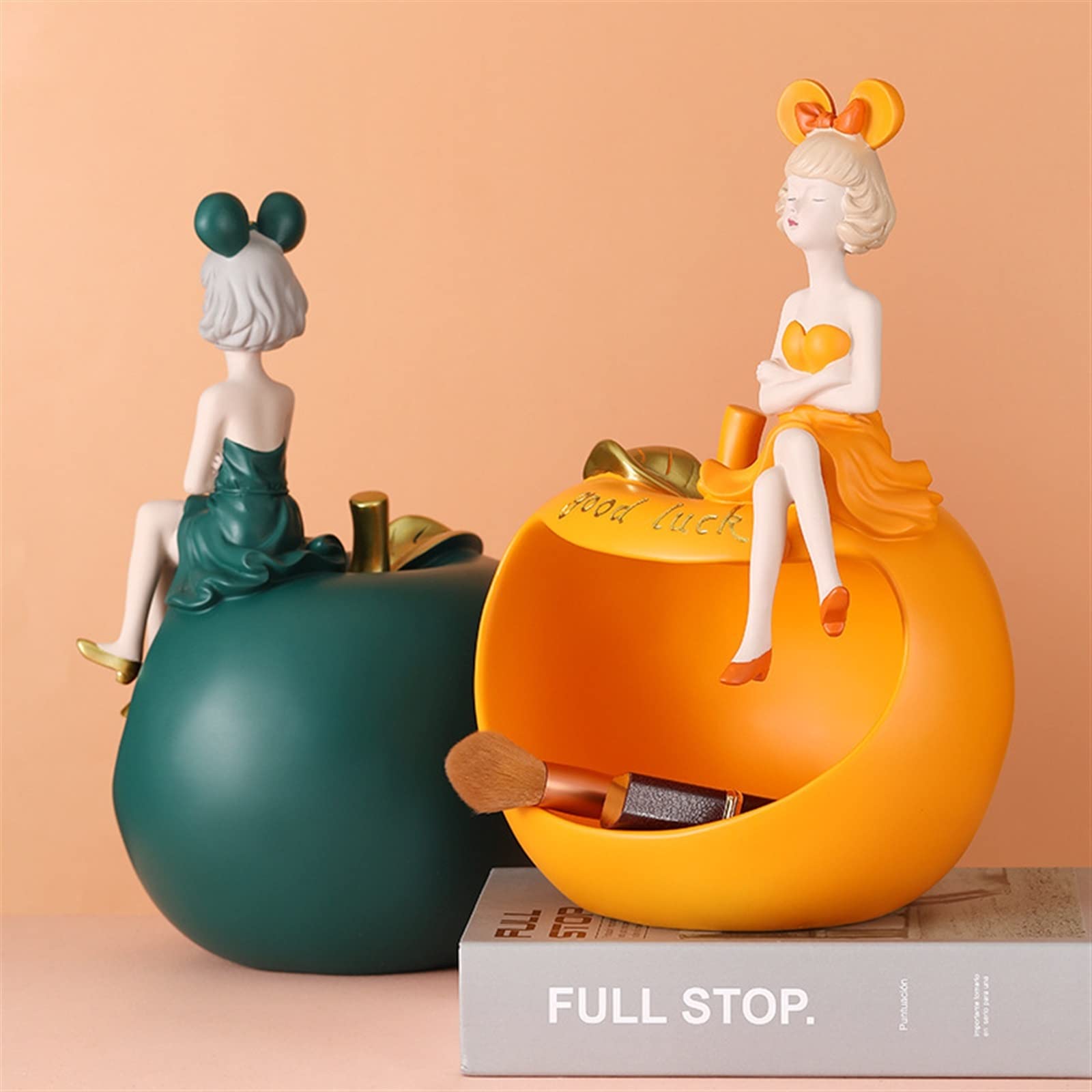 Cute Resin Girl Sculpture - Decorative Storage Tray, Figurine Coin Bank & Key Holder | Modern Art Statue for Home, Desk, or Entryway | Perfect for Organizing Snacks, Jewelry & Small Items (Orange)