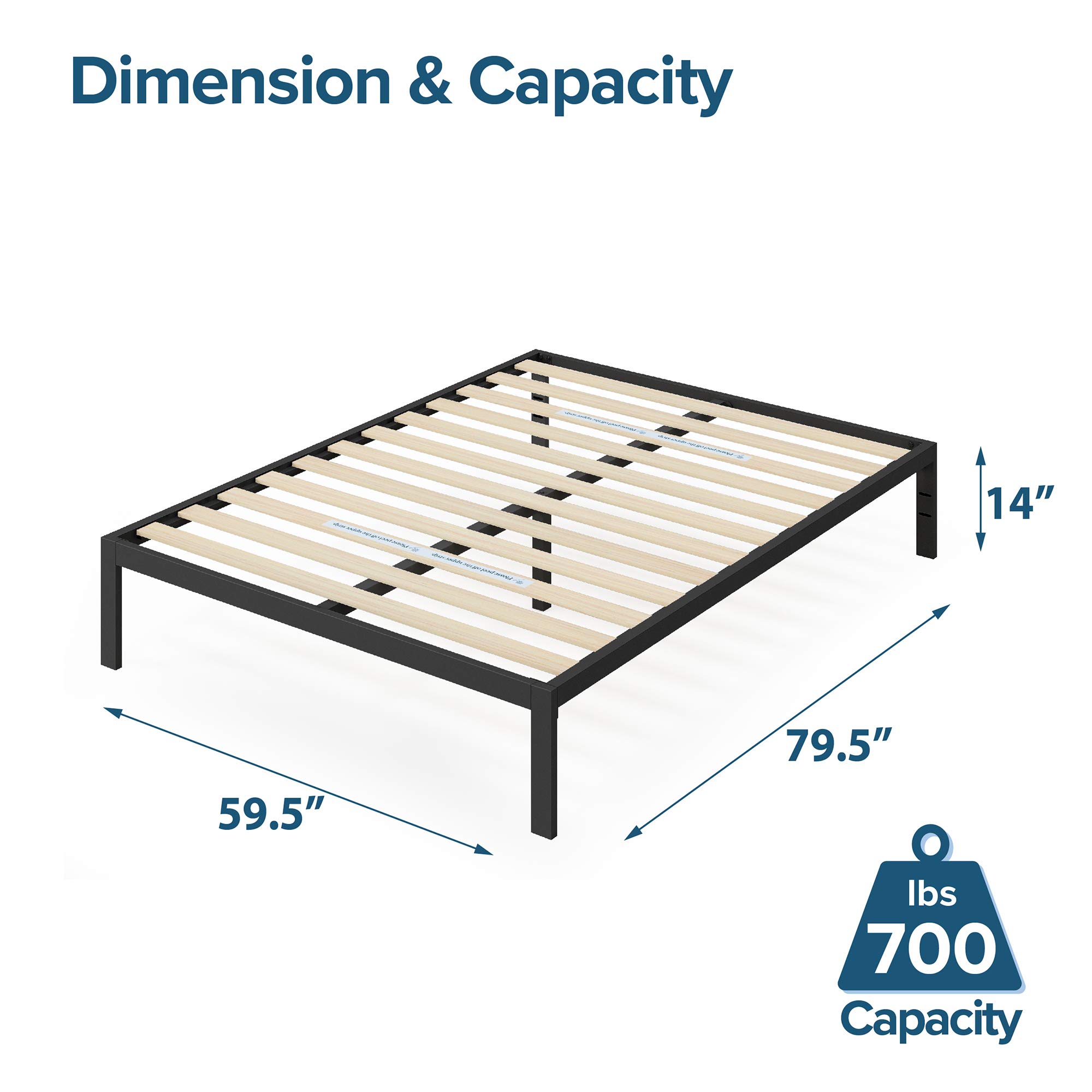 Zinus 15 Inch Mia Queen Metal Bed Frame with Wood Slat Support - No Box Spring Needed, Easy Assembly Minimalist Platform Bed with Underbed Storage - Perfect for Small Spaces & Guest Rooms (Queen Size)