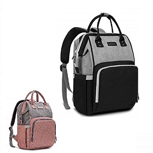 Upsimples Diaper Bag Backpack - Pink Grey & Black Grey Baby Bags Set for Girls and Boys | Includes 2 Waterproof Travel Changing Bags | Perfect for Daycare, Travel & Family Outings
