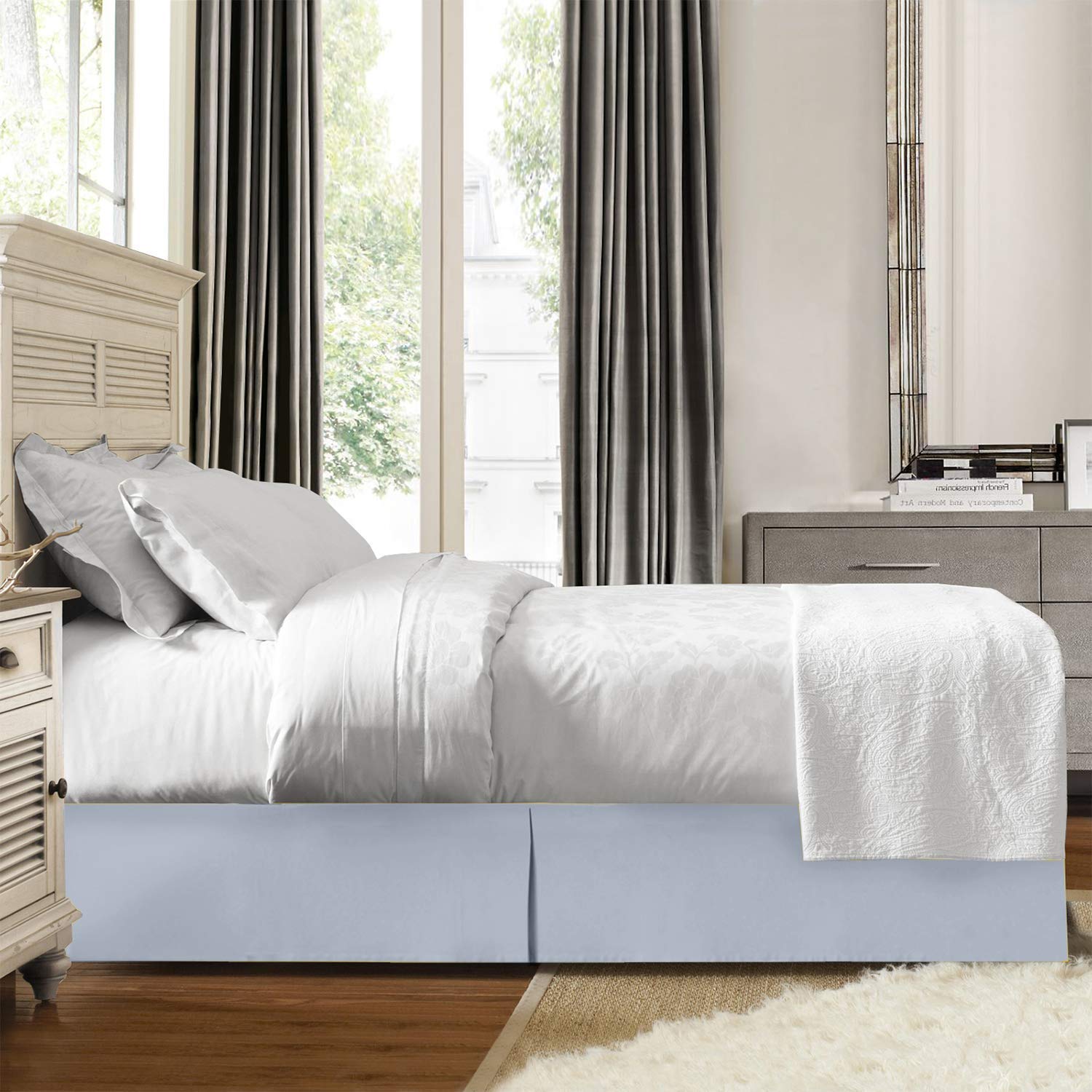 Luxury Pleated Bed Skirt - Microfiber Dust Ruffle Tailored Drop for Queen Size (18
