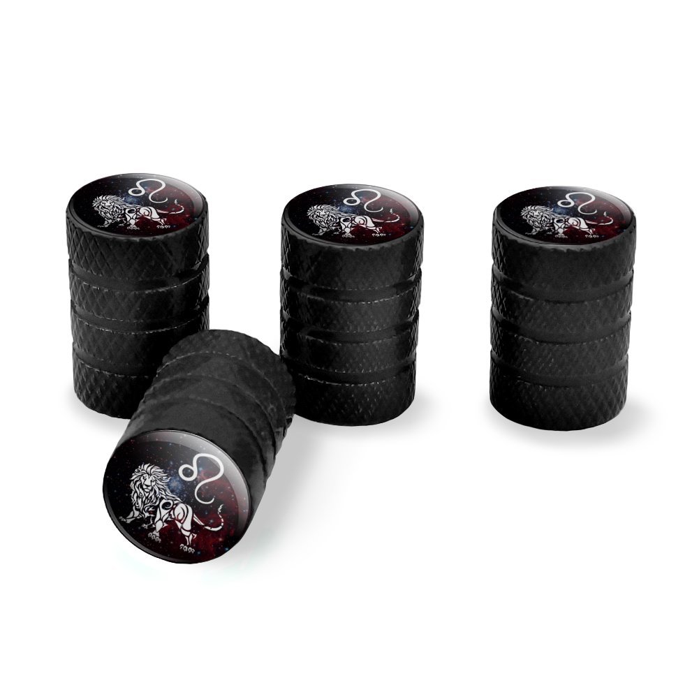 Leo Lion Zodiac Sign Aluminum Valve Stem Caps - Space-Themed Horoscope Wheel Accessories for Car, Truck & Motorcycle (Set of 4) - Perfect for Zodiac Lovers & Auto Enthusiasts