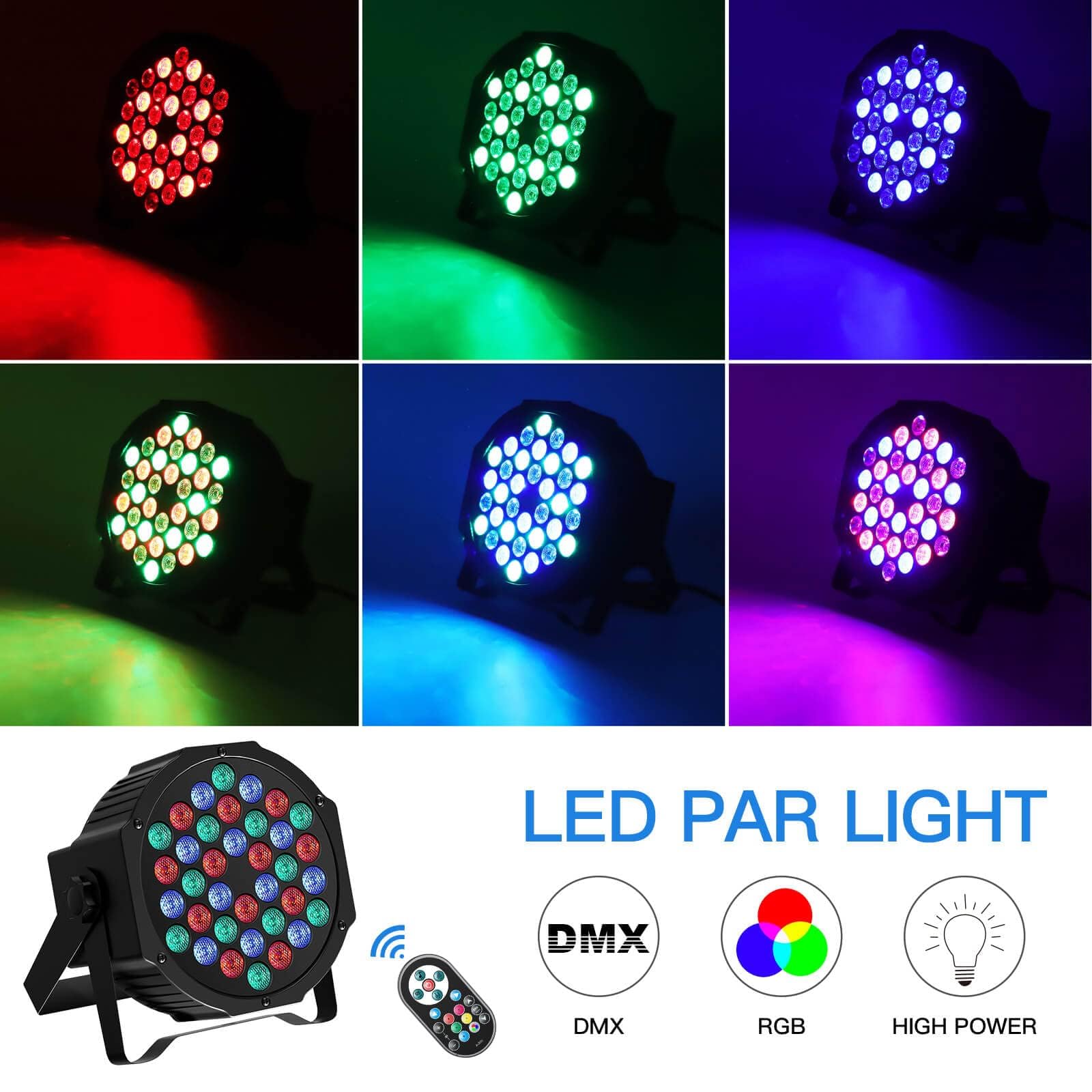 U'King 10-Pack 36LED RGB Par Lights - 7-Channel DMX & Remote Controlled DJ Party Lighting System with Sound Activation - Perfect for Birthday Parties, Bars, Dance Floors & Event Decorations