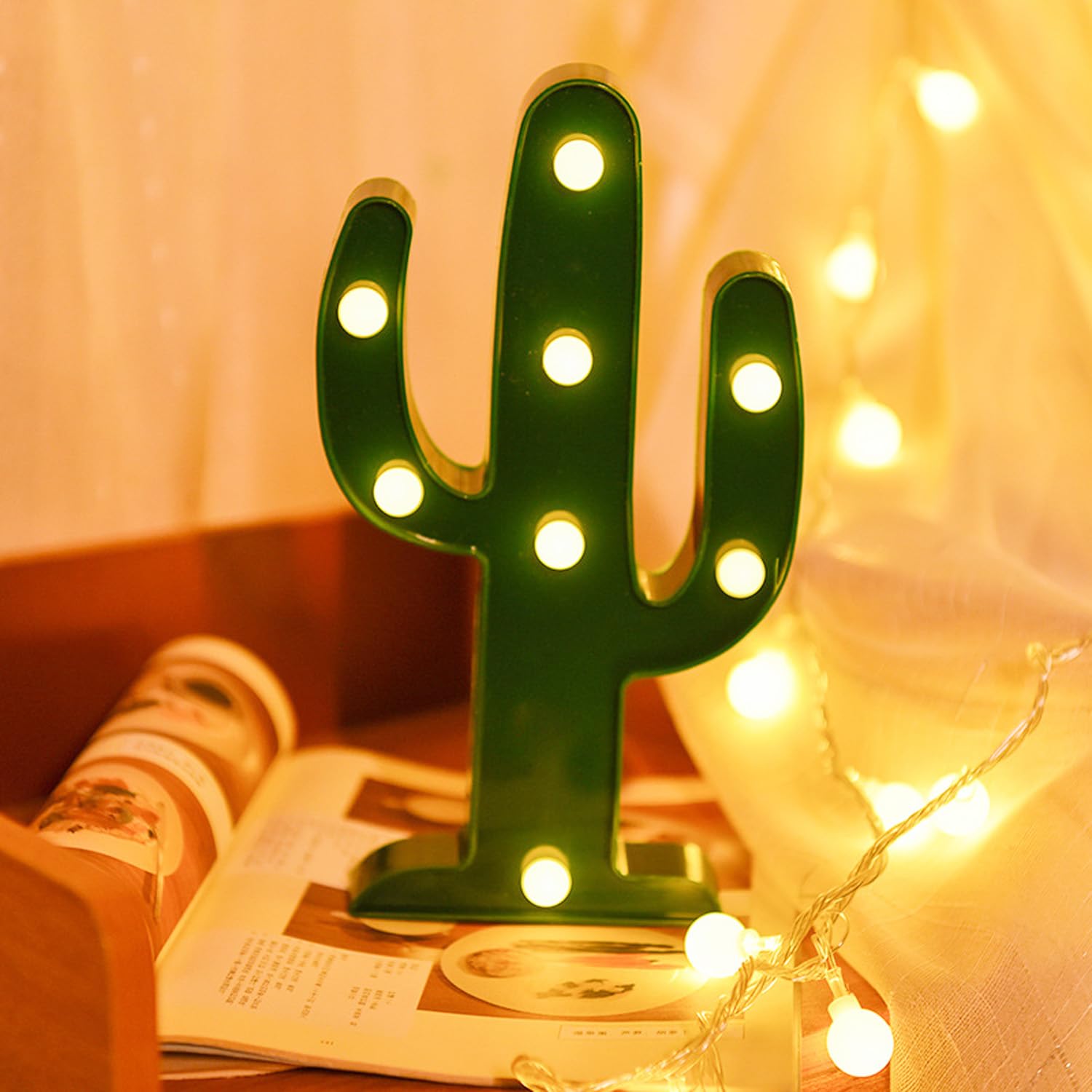 2 Pack Large LED Cactus Night Lights - Cute Cactus Party Decor for Carnival, Dining Table, Kids Room, Desk & Bedroom - Perfect Living Room Decor Gift (Warm White) | Energy Efficient Mood Lighting for Nursery, Dorm, Wedding & Home Decor