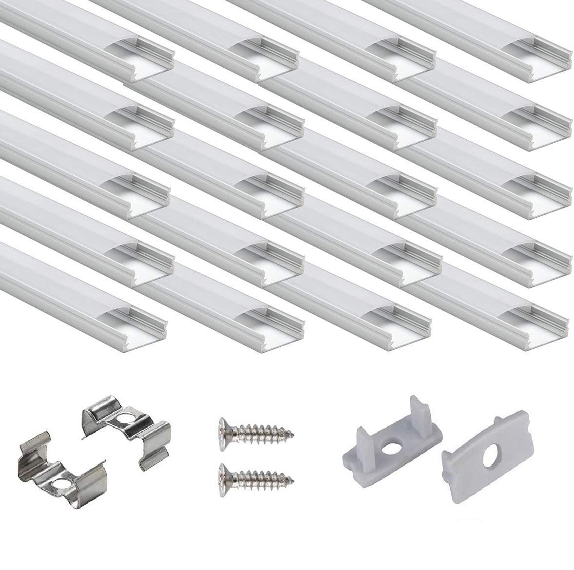40x3.3ft LED Aluminum Channel with Cover & Mounting Kit - Professional LED Strip Light Diffuser Profile for Home, Kitchen, Cabinet Lighting Installation