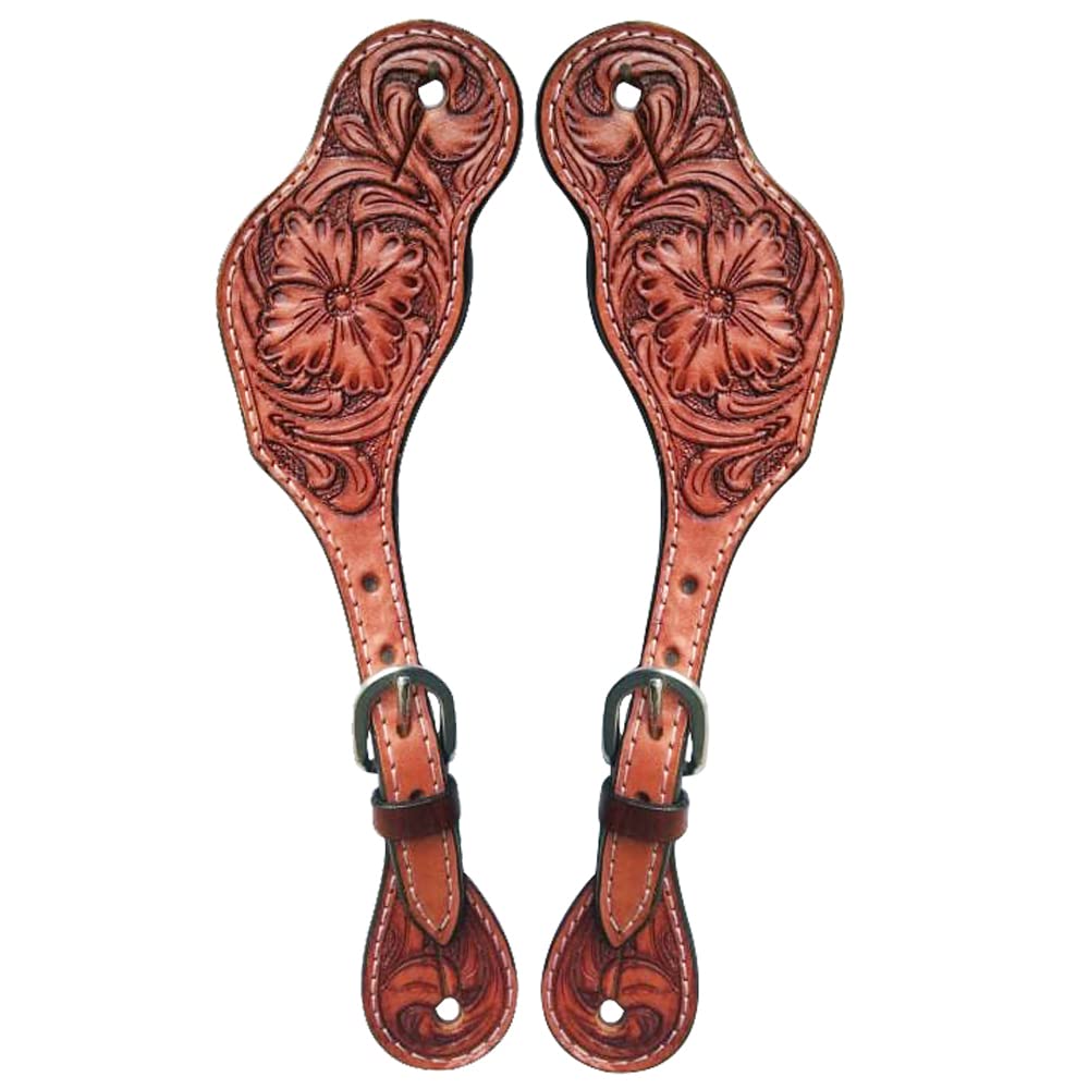 HILASON Western Leather Horse Spur Straps with Floral Hand-Painted Design - Durable Spur Straps for Men & Women - Perfect for Western Riding, Rodeo & Equestrian Events
