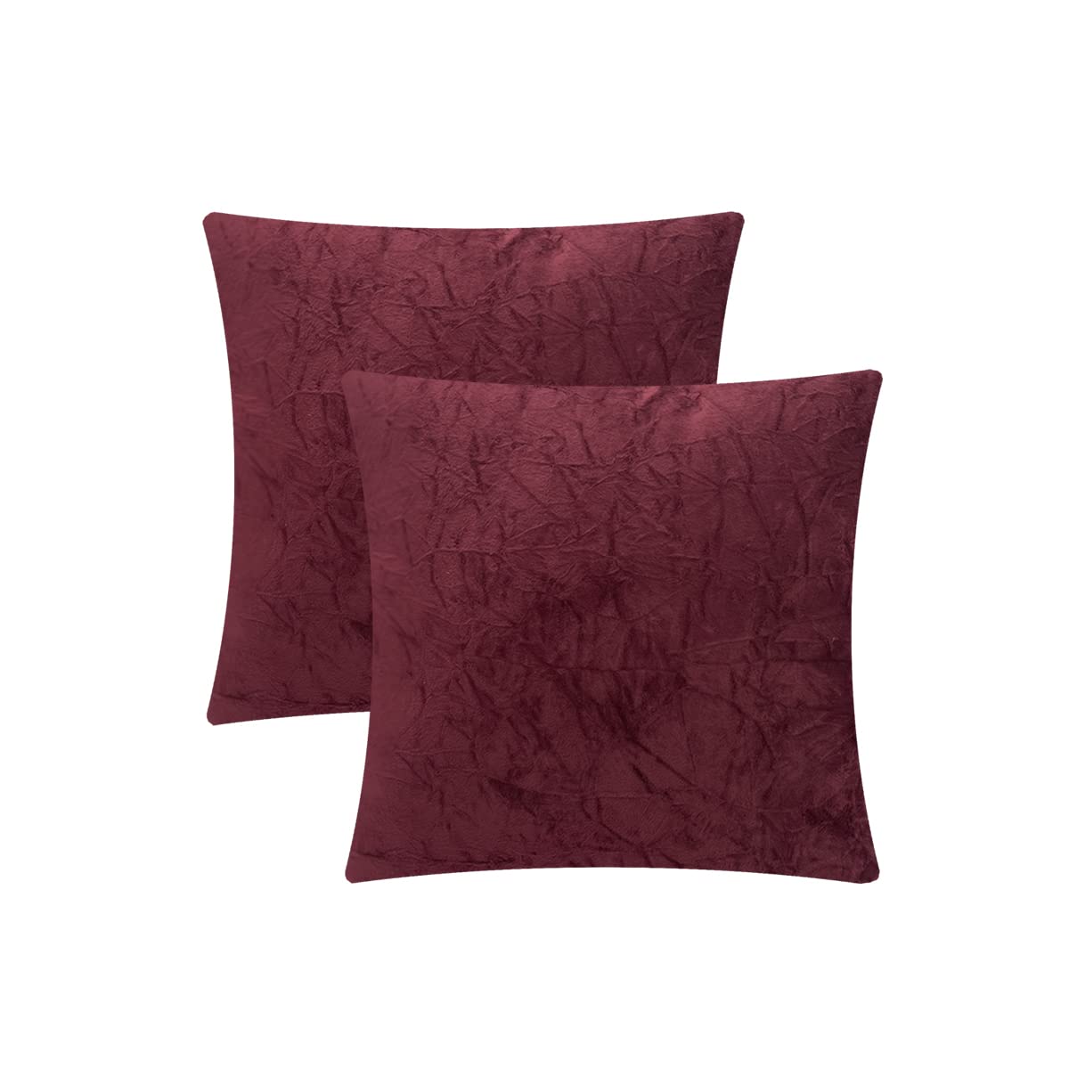 Set of 2 Soft Crush Velvet Wine Color Square Throw Pillows 18x18 Inches with Polyester Fiber Filling - Decorative Couch Pillows for Living Room, Bedroom & Home Decor - Made in USA