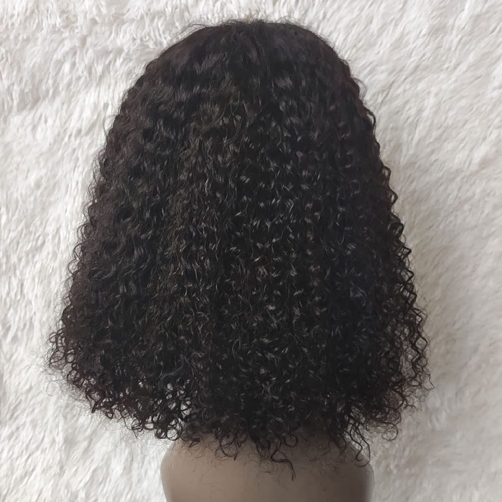 Kinky Curly Short Bob Wigs for Women - 12 Inch Glueless Lace Front Human Hair Wig #1B Color, Pre-Plucked Hairline with Baby Hair, 130% Density, 13x4 Lace - Perfect for Daily Wear, Cosplay & Protective Hairstyles