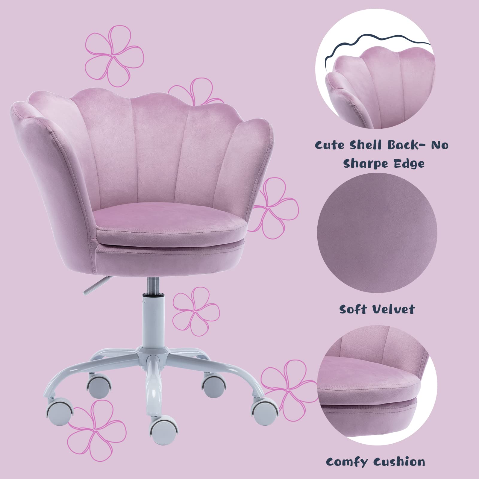 **GuYou Adjustable Kids Study Chair - Swivel Rolling Desk Chair for Boys & Girls, Ergonomic Children's Armchair for Bedroom, Study Room - Light Purple (Perfect for Homework, Reading & Gaming)**