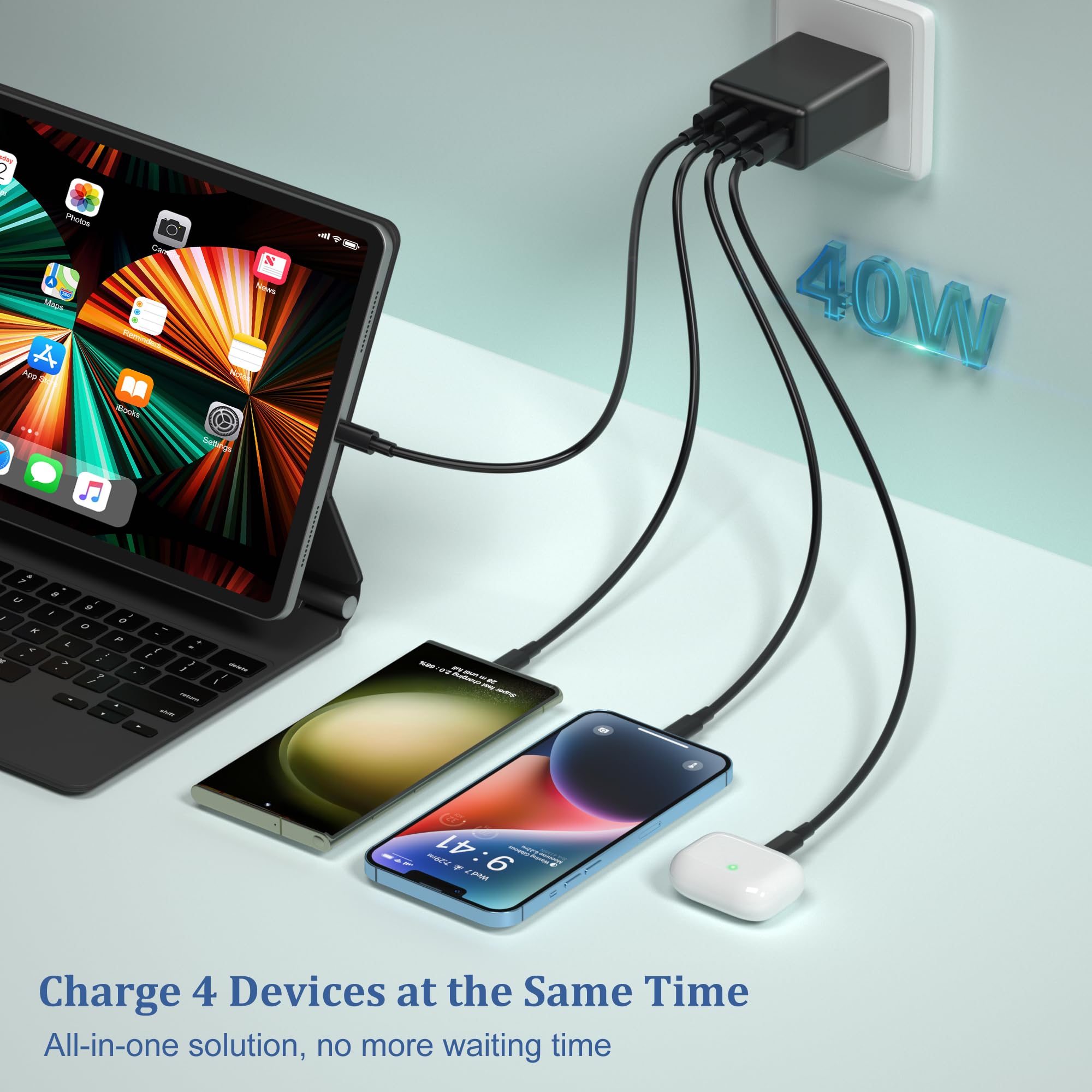 40W 4-Port USB C Fast Charger Block 3-Pack - Dual PD & QC Wall Charger Adapter for iPhone 16/15/14/13/12/11 Pro Max, iPad, Samsung Galaxy - Perfect for Home, Office & Travel Charging Multiple Devices Simultaneously
