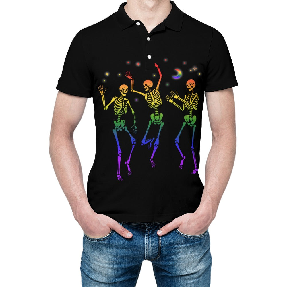 Pride Skeletons Polo Shirt - Stylish LGBTQ+ Graphic Casual Shirt for Men & Women | Perfect for Pride Month, Halloween, and Everyday Wear