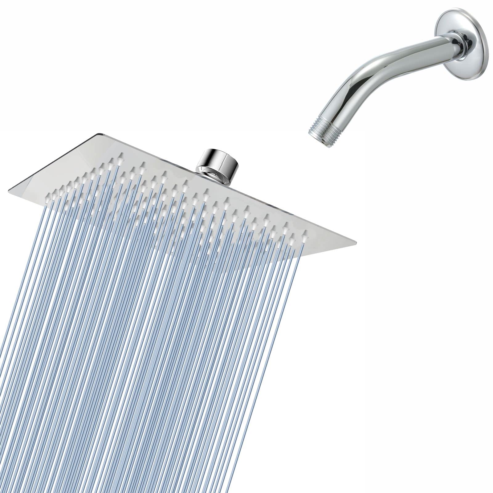 Voolan 8 Inch High Pressure Rain Shower Head with 6 Inch Shower Arm and Flange, 304 Stainless Steel Water Saving Showerhead for Relaxing Spa-Like Experience - Perfect for Bathroom, Master Suite and Low Water Pressure Homes