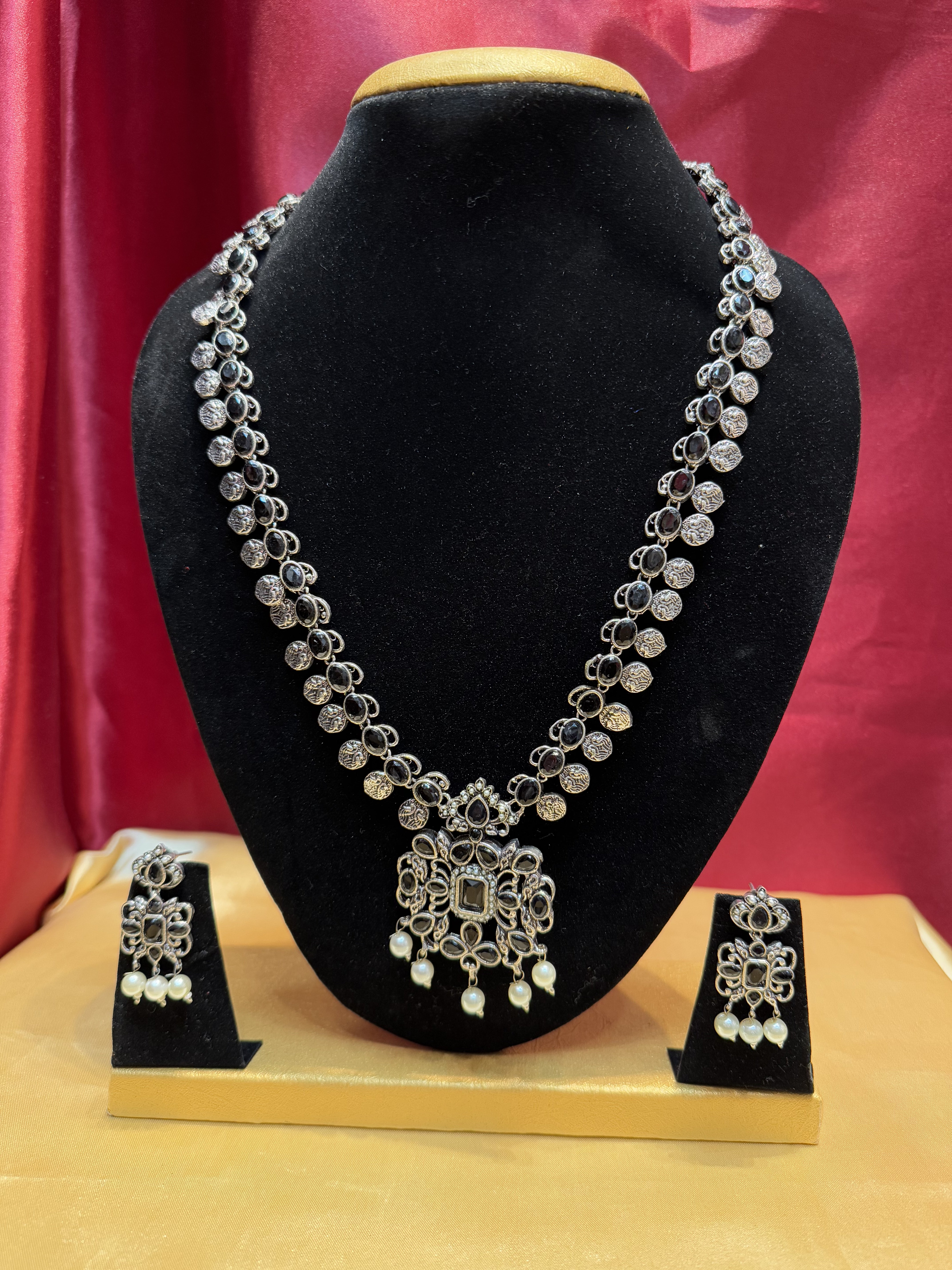 Elegant Black Oxidized Long Necklace and Earrings Set for Women - Perfect for Evening Parties, Weddings, and Special Occasions