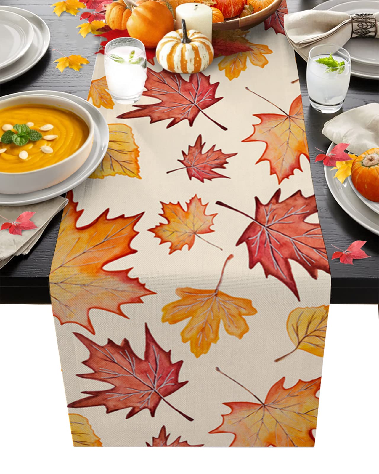 Libaoge 120 Inch Fall Table Runner - Autumn Maple Leaf Rustic Burlap Dining Table Decor for Kitchen, Coffee Table, Family Dinners, Parties & Holiday Gatherings (13x120 Inch) - Perfect for Thanksgiving, Christmas & Seasonal Home Decor