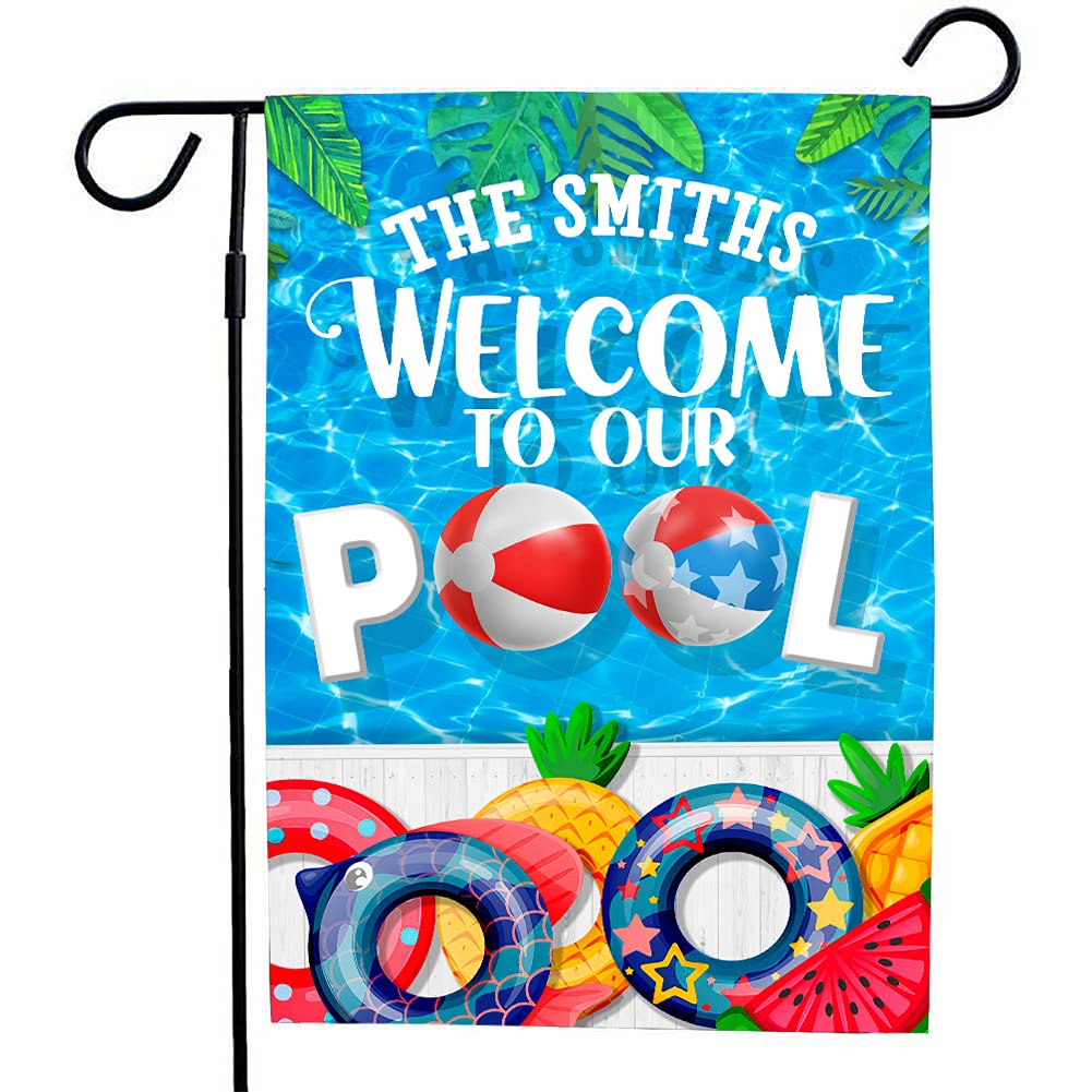 VOTANTA Personalized Custom Name Pool Garden Flag - Welcome to Our Pool & Pool Rules Sign - 28