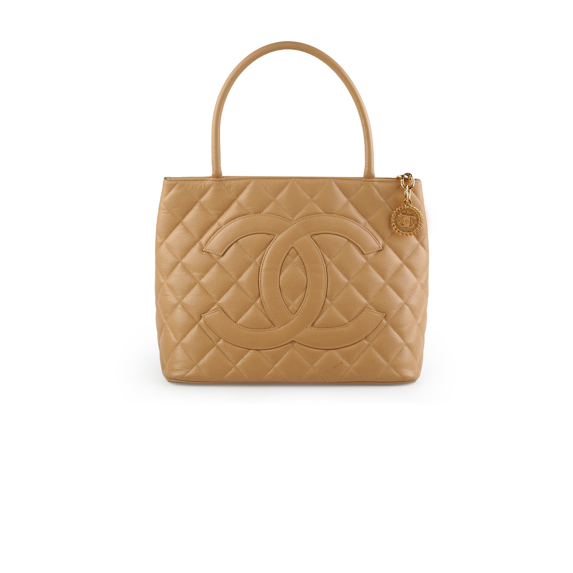 Chanel Caviar Leather Medallion Tote Bag in Beige - Luxury Designer Handbag for Women, Perfect for Work, Travel & Everyday Use