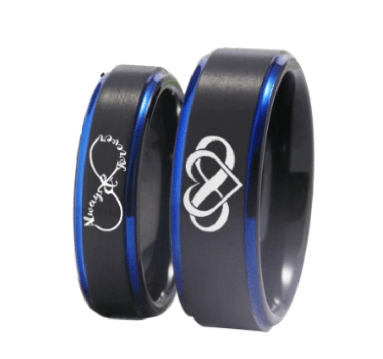 Black & Blue Couple Wedding Engagement Rings for Him & Her - Elegant Matching Bands for Proposals, Anniversaries & Romantic Gifts