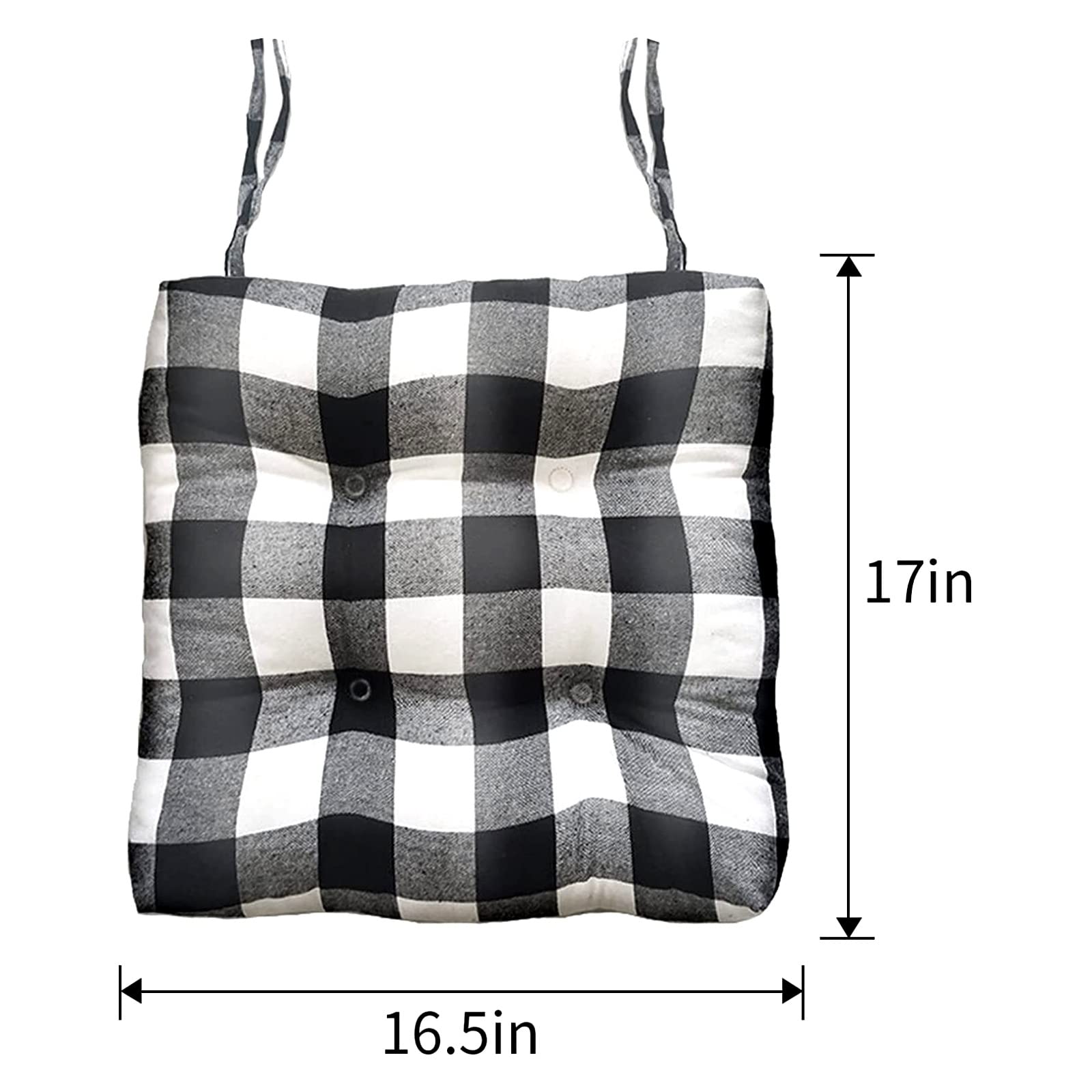 4 Pack Black and White Plaid Chair Cushions - Buffalo Check Dining Chair Pads with Ties (17x16.5 Inch) - Comfortable Seat Cushions for Kitchen, Dining Room & Outdoor Patio Furniture - Perfect for Home Decor and Cozy Seating
