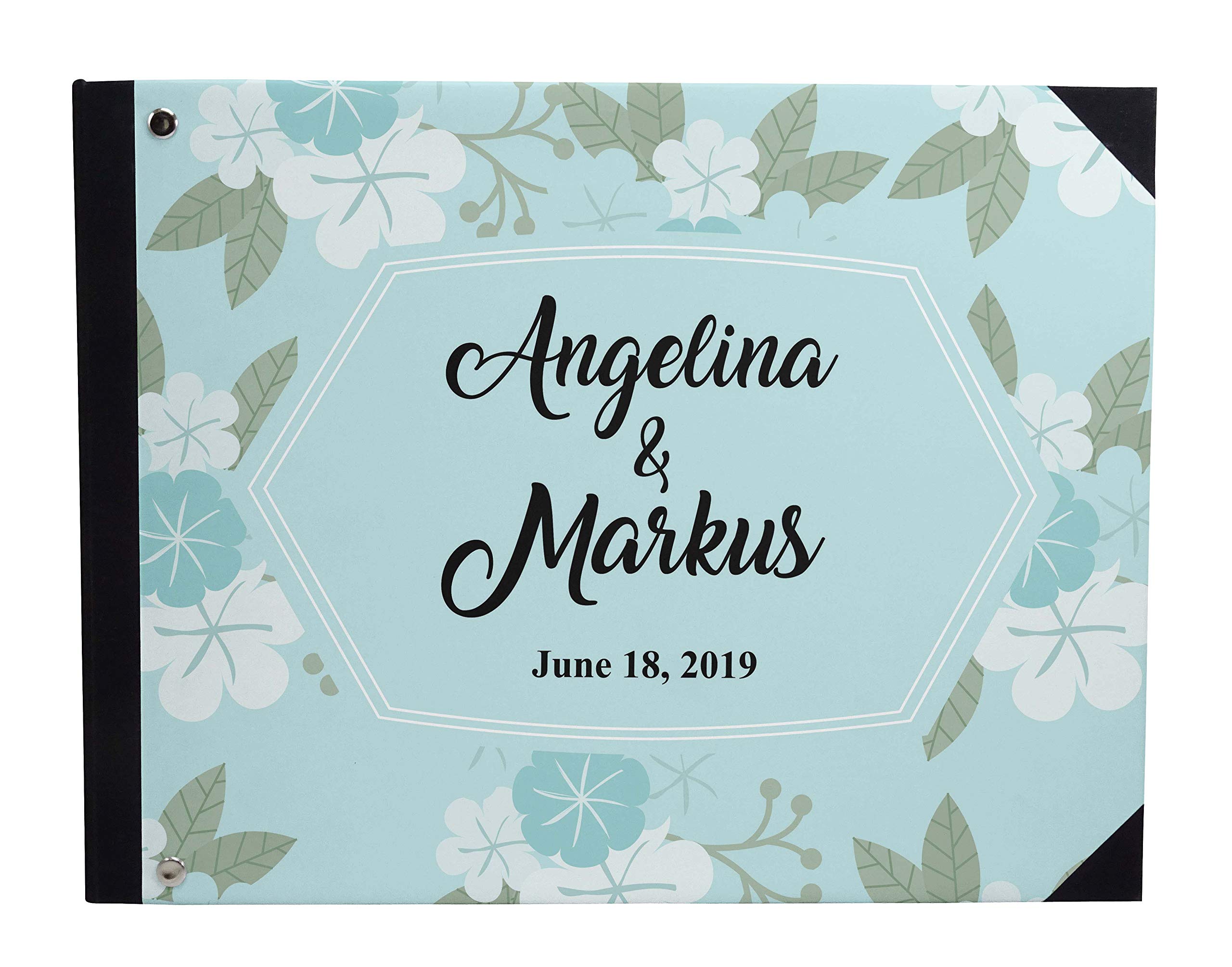 Darling Souvenir Blue Floral & Geometric Printed Wedding Guest Book - Hardbound Cover Sign-in Registry Scrapbook 9