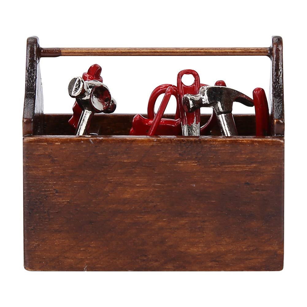 Raguso Miniature Toolbox - 1/12 Scale Dollhouse Accessories Kit with Wooden Tools | Eco-Friendly DIY Dollhouse Decor for Collectors & Miniature Enthusiasts | Perfect for Dollhouse Workshops, Display & Creative Projects
