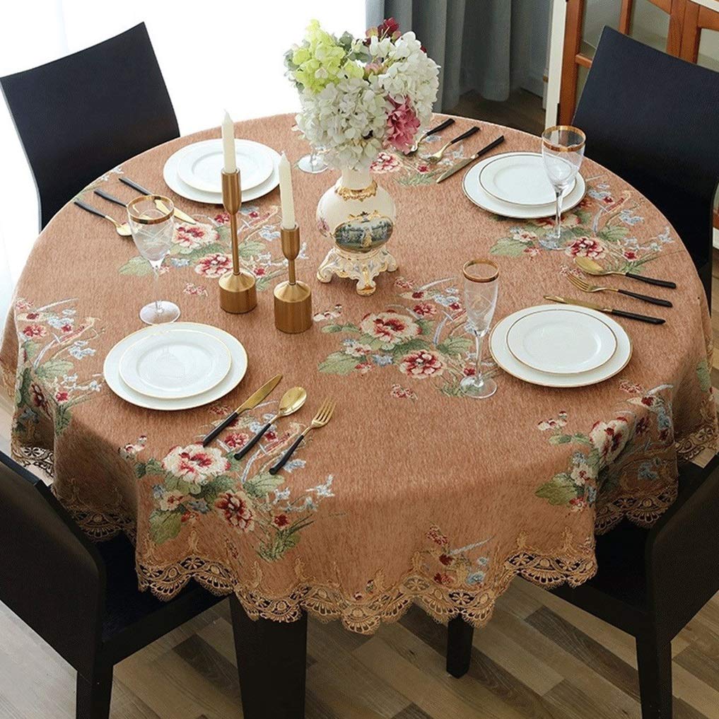 Orange Jacquard Tablecloth with Floral Pattern - 140cm Round Kitchen & Dining Table Cover for Home Decor | Perfect for Parties, Holidays & Everyday Use