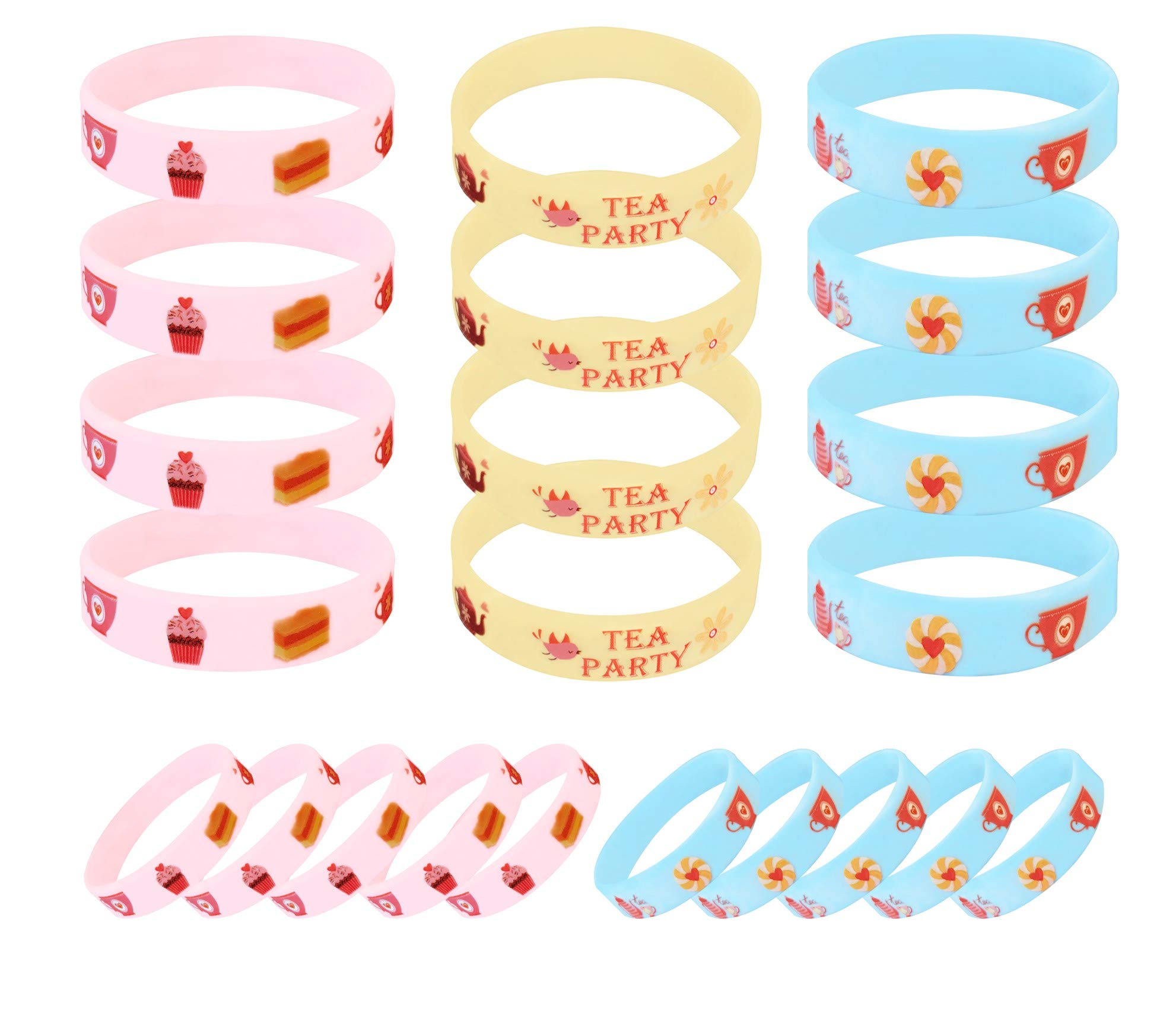 Cleverplay 24 Pack Floral Tea Party Silicone Wristbands - Colorful Birthday Bracelets for Kids, Party Favors & Goody Bag Gifts - Perfect for Tea Parties, Birthday Decorations & School Events