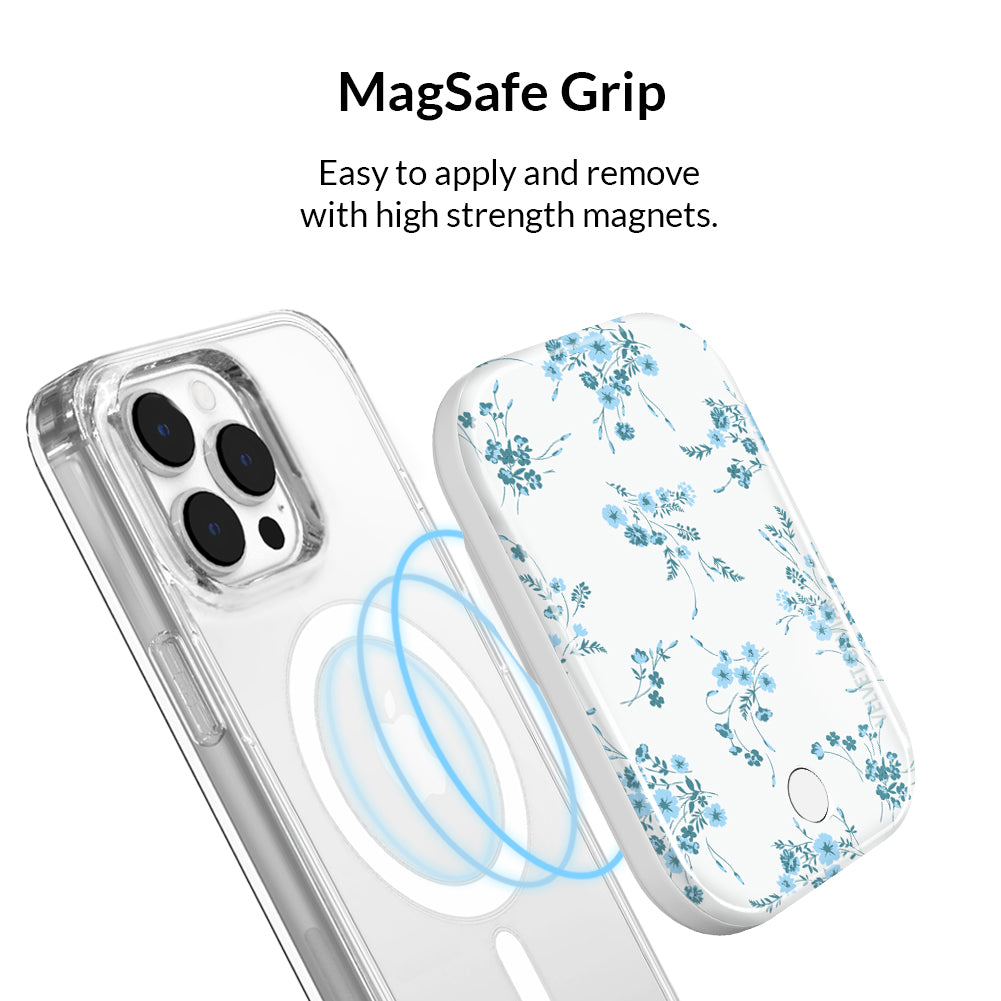 French Blue Floral MagSafe Battery Pack - 10000mAh Portable Charger for iPhone 12/13/14/15 - Perfect for Travel, Work & Outdoor Adventures
