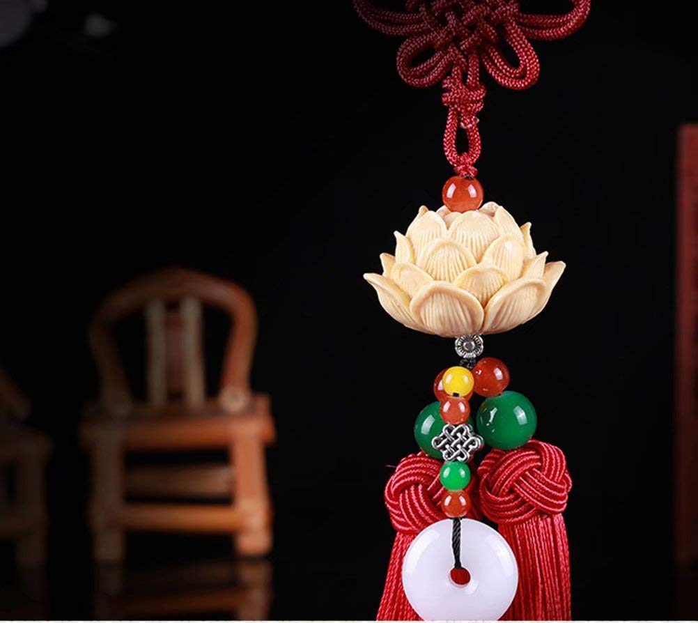 Crystal Lotus Car Pendant with Tassel - Yellow Chinese Knot Hanging Ornament for Car Interior Decoration | Perfect for Rearview Mirror, Dashboard & Gift Giving