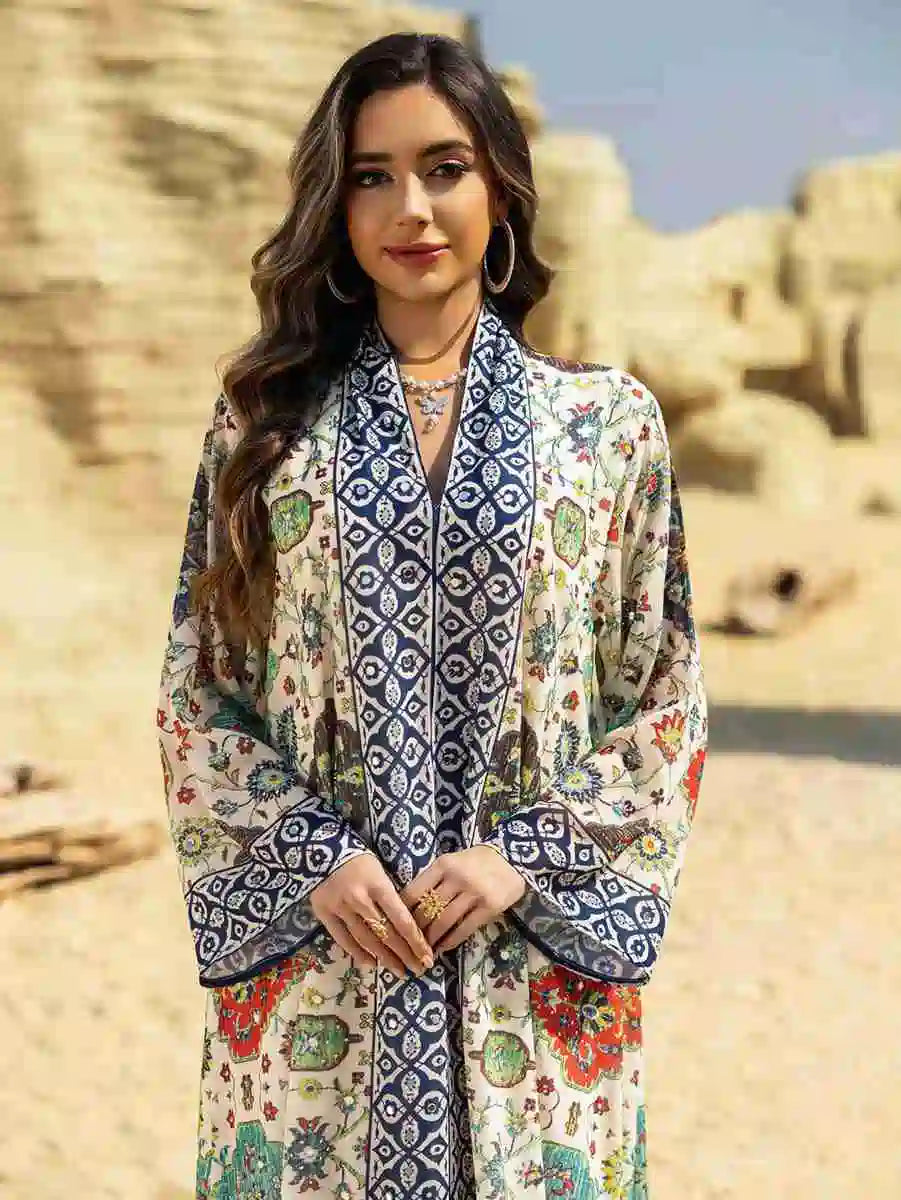 Elegant Chiffon Printed Eid Dress Caftan Kaftan for Women - Flowy Long Sleeve Maxi Dress with V-Neck - Perfect for Eid Celebrations, Weddings & Special Occasions