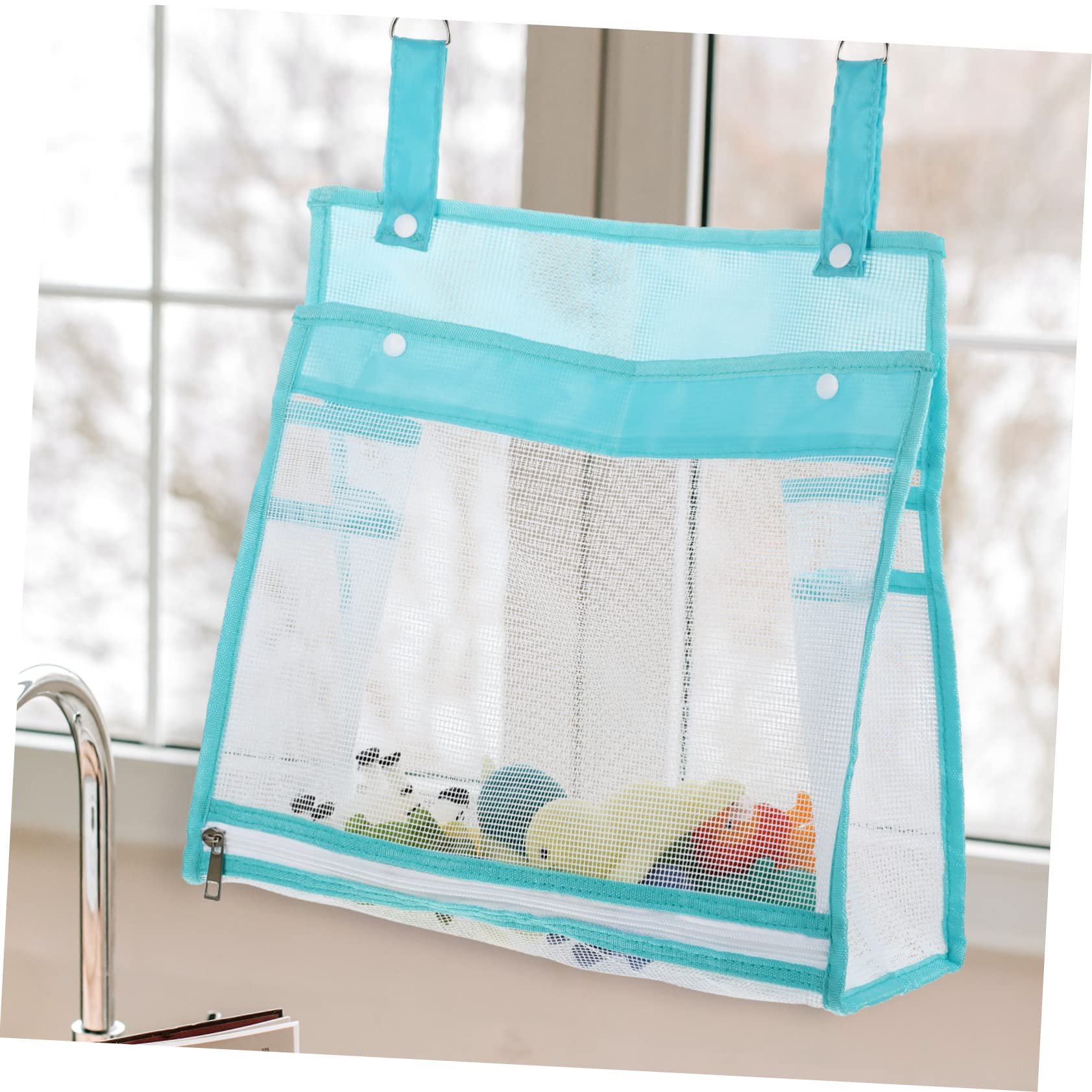 VICASKY 5-Pack Mesh Toy Storage Bags - Breathable Bath Toy Organizer with Handles, Sky Blue - Perfect for Bath Time, Playroom & Kids Room Organization
