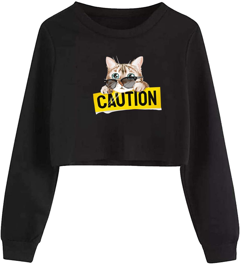G-Amber Girls Crop Top Sweatshirt - Cute Long Sleeve Printed Pullover Shirt for Kids | Trendy Fashion for School, Playdates & Casual Outfits