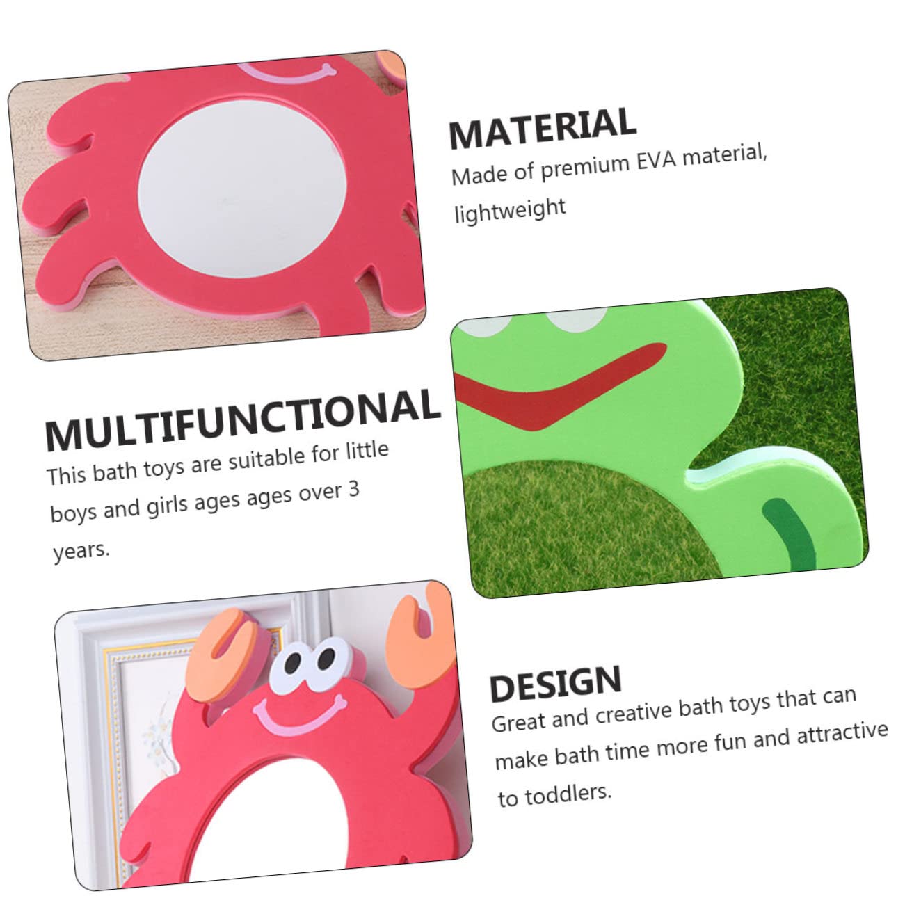 HEMOTON 8-Piece EVA Cartoon Mirror Bath Toys Set - Fun & Safe Bathtime Mirrors for Kids - Perfect for Baby Bath Time, Sensory Play & Toddler Learning Activities