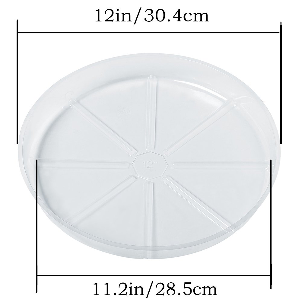 Idyllize 10-Pack 12 Inch Clear Plastic Plant Saucers - Drip Trays for Indoor/Outdoor Flower Pots (12