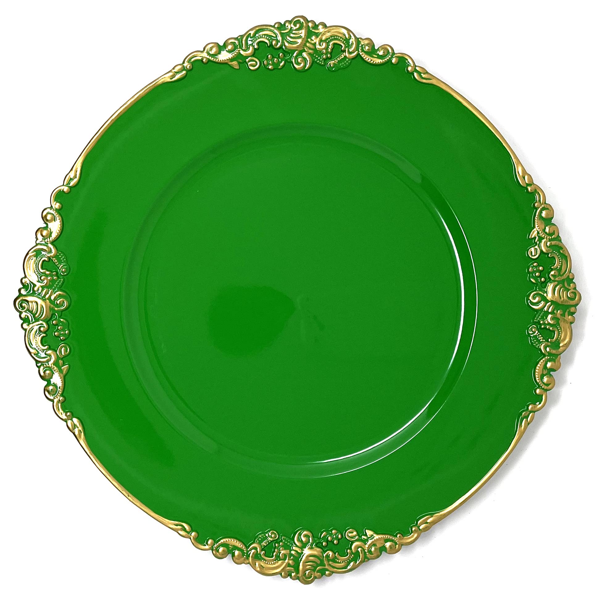Premium 13-Inch Floral Green Charger Plates - Heavy Duty Round Dinner Plate Chargers - 6-Pack for Elegant Table Decor - Perfect for Weddings, Thanksgiving, Christmas & Holiday Parties - Ideal for Formal Dining, Buffet Settings & Special Occasions
