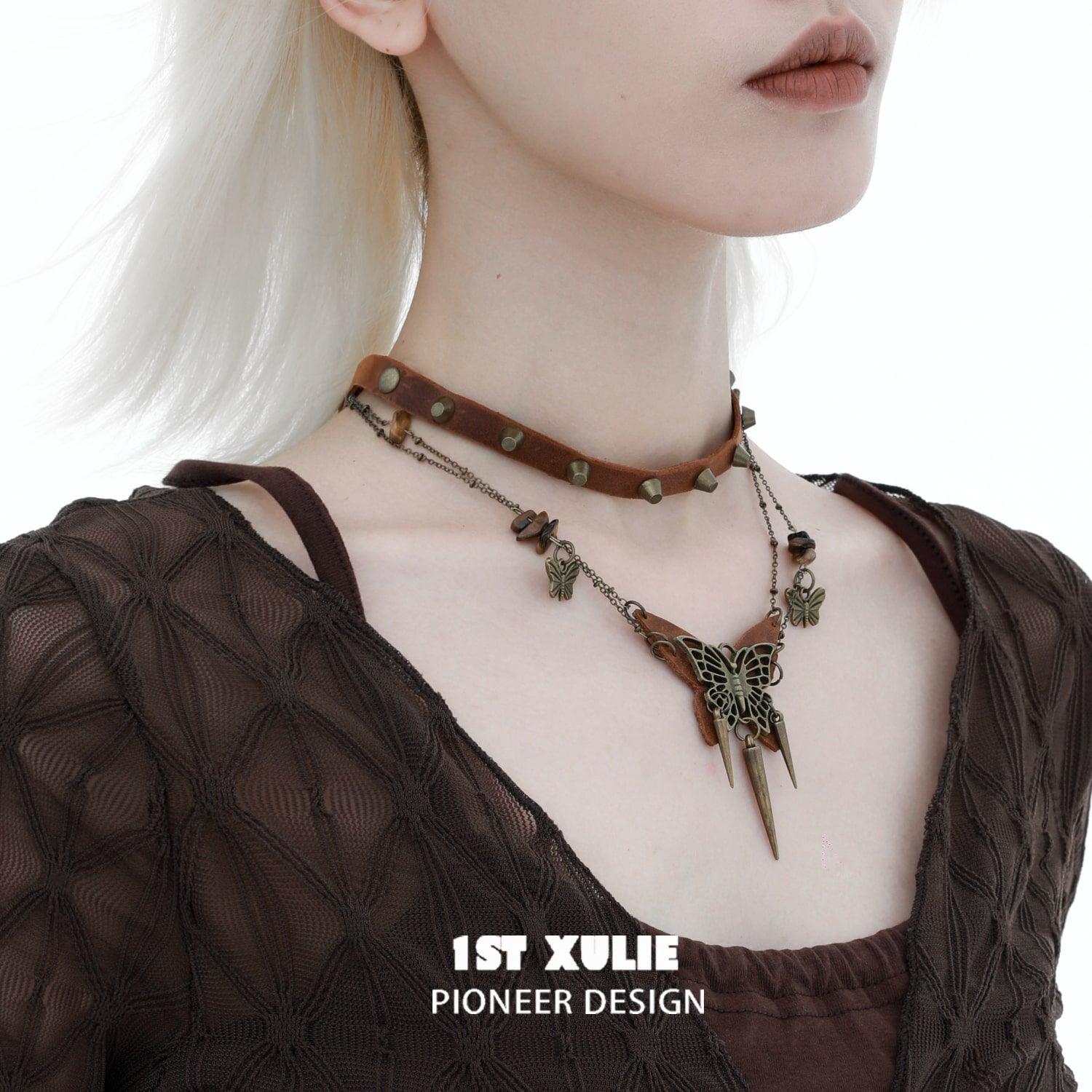 ButterflyWasteland Genuine Cowhide Leather Choker Necklace for Women - Gothic Punk Fashion Accessory for Concerts, Parties & Everyday Wear