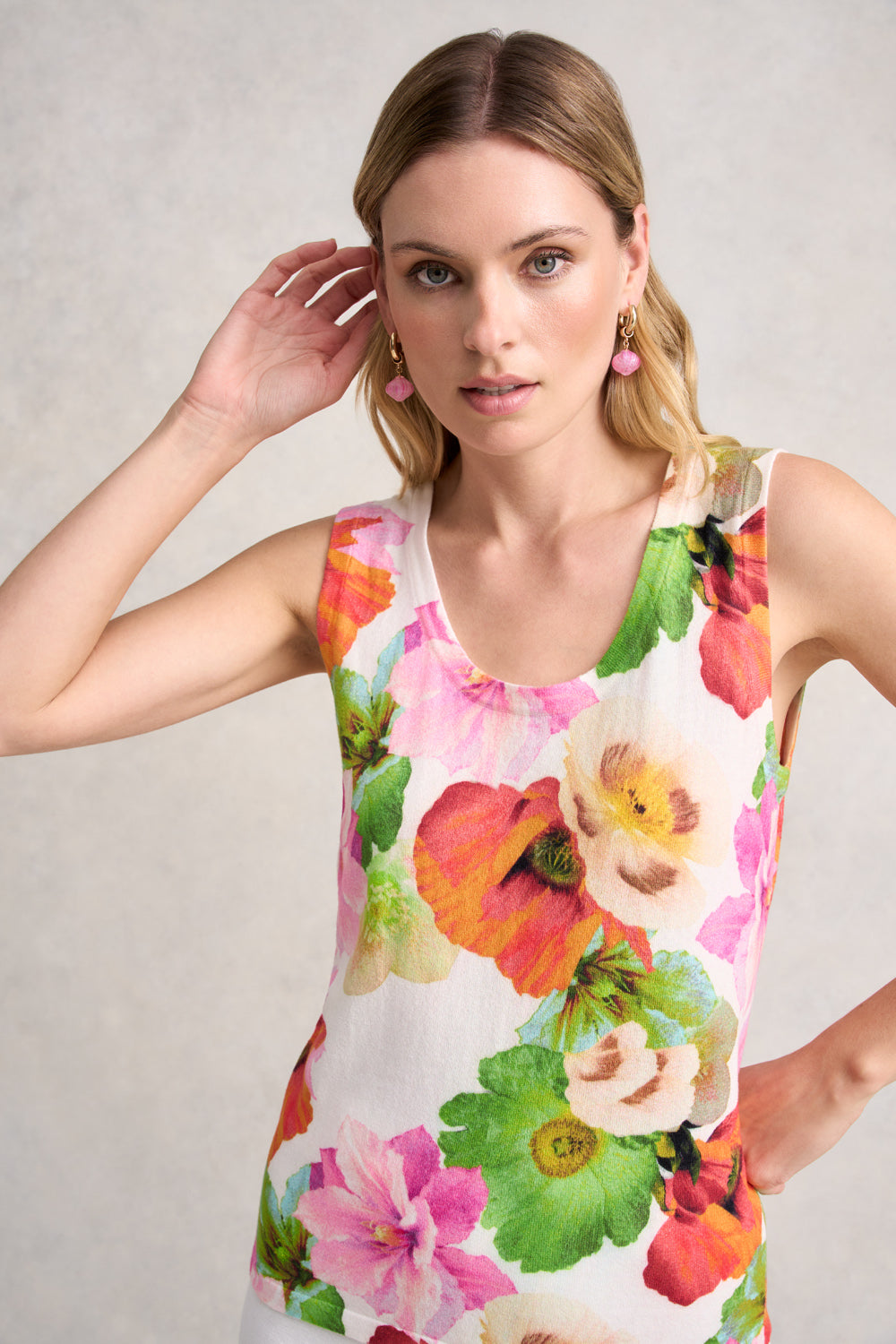 Women's Knit Layering Tank Top - Multi Floral Print | Lightweight Stretch Camisole for Summer, Spring Layering & Casual Outfits