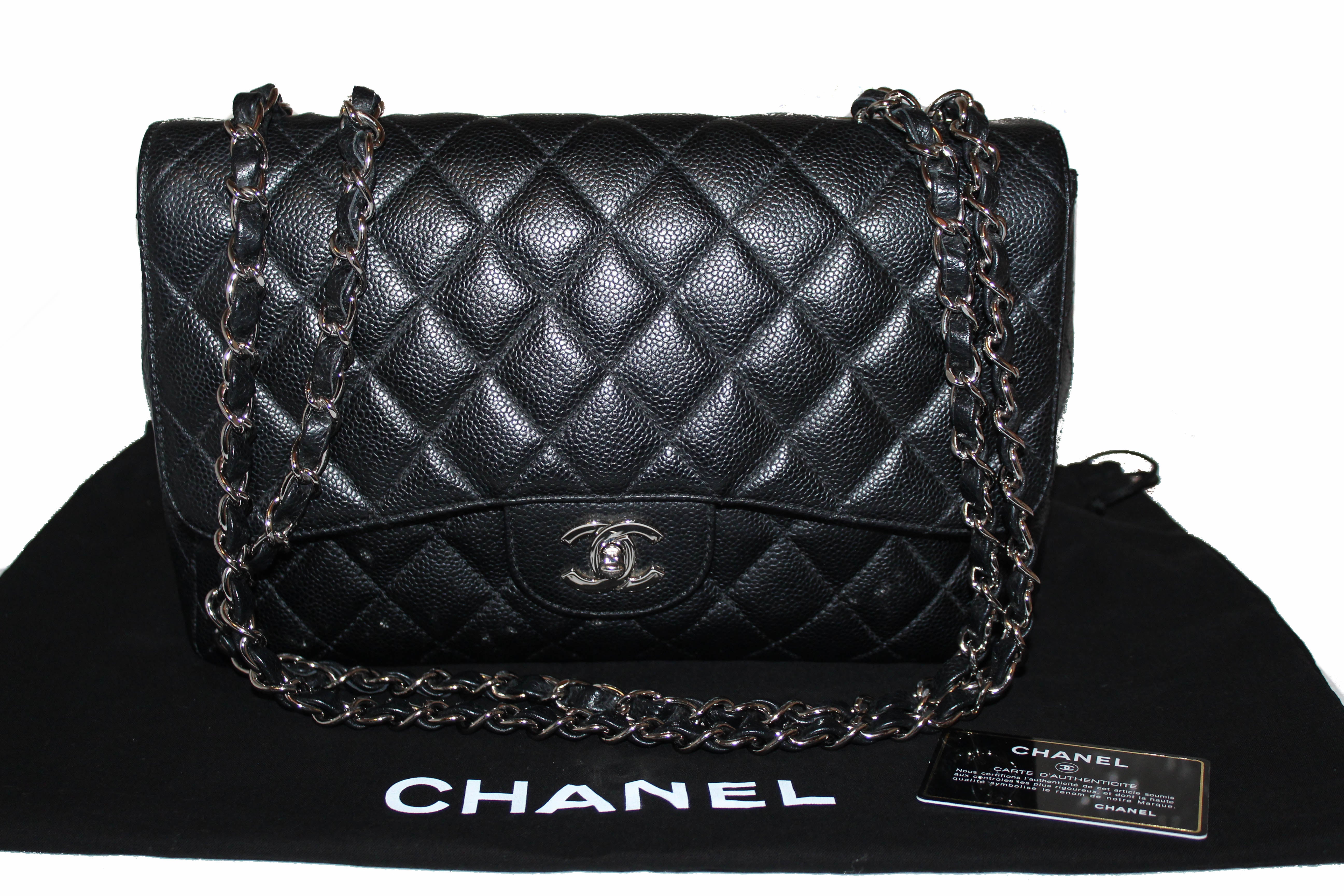 Authentic Chanel Black Quilted Caviar Leather Jumbo Single Flap Bag - Luxury Designer Handbag for Women, Perfect for Parties, Work & Everyday Use